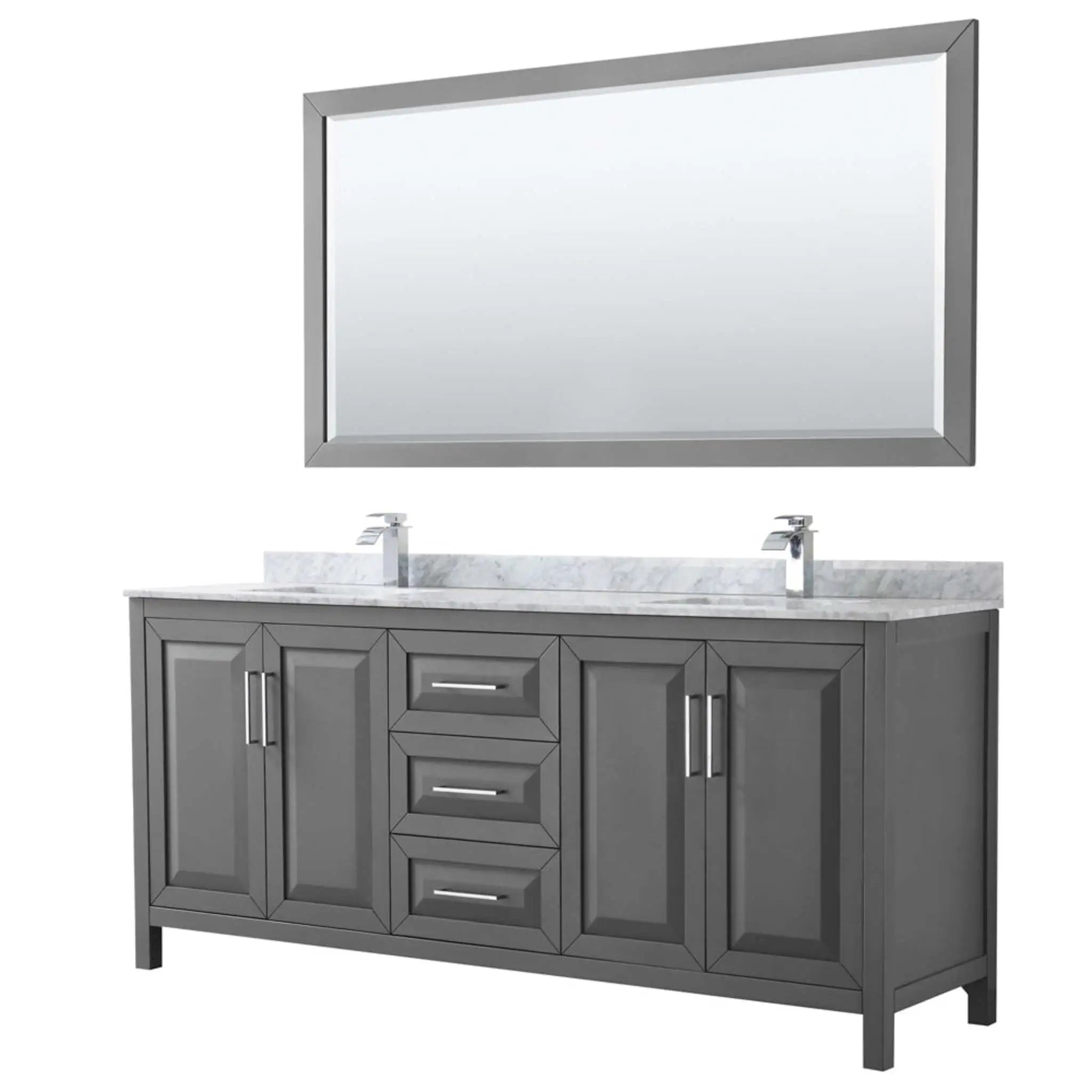 80" Daria Double Bathroom Vanity in Dark Gray with Polished Chrome Trim & 70" Mirror by Wyndham