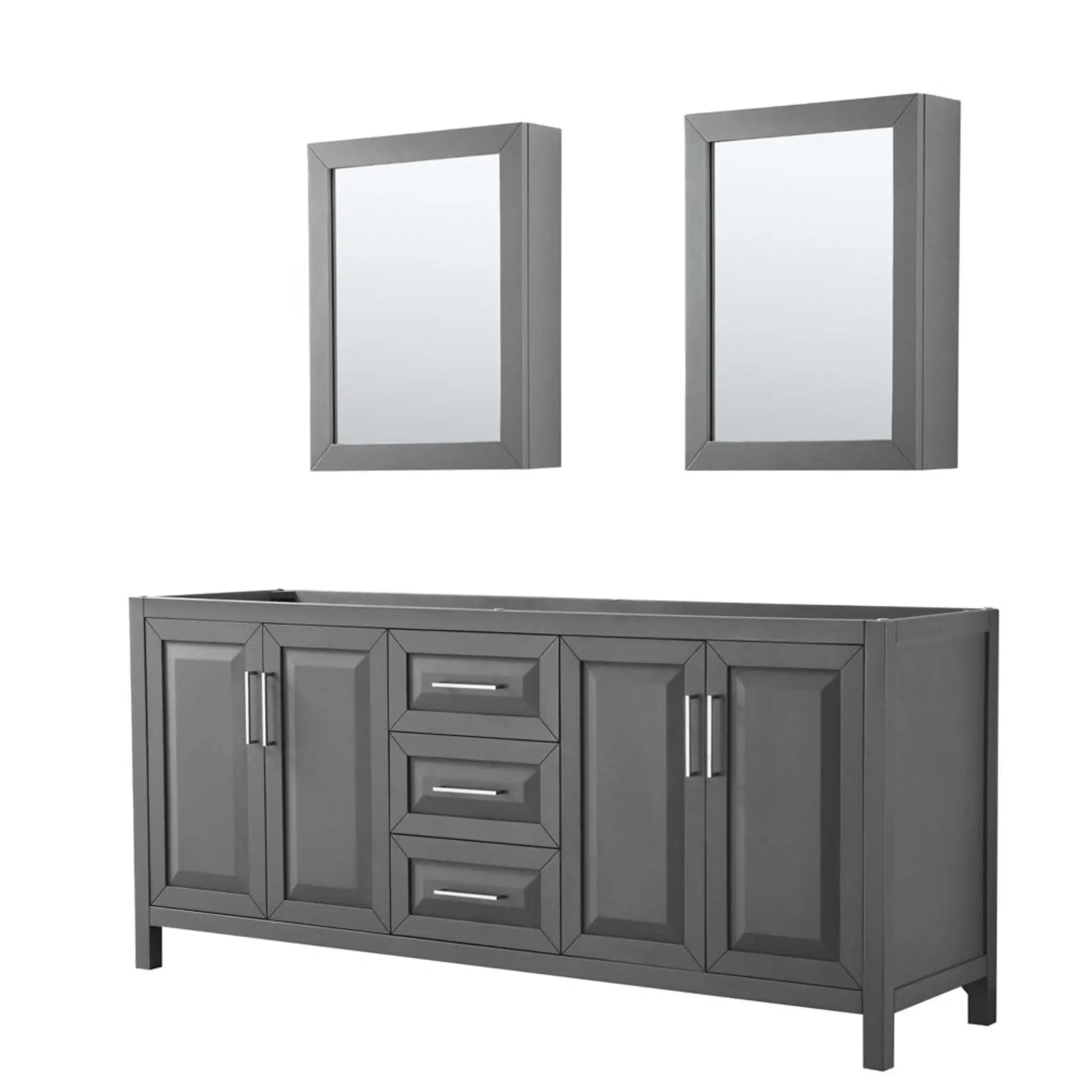 80" Daria Double Bathroom Vanity in Dark Gray with Polished Chrome Trim & Medicine Cabinet by Wyndham