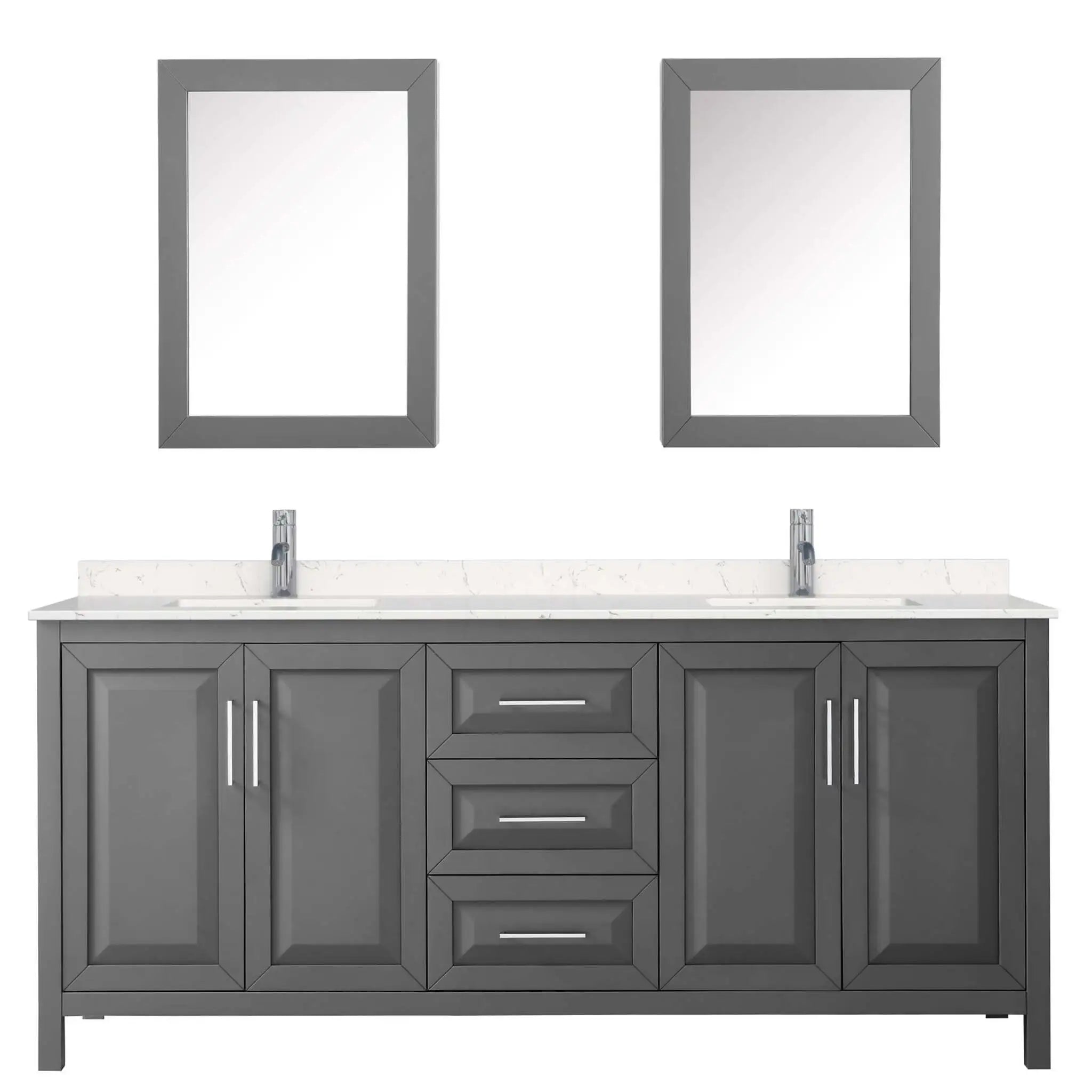 80" Daria Double Bathroom Vanity in Dark Gray with Polished Chrome Trim & Medicine Cabinet by Wyndham