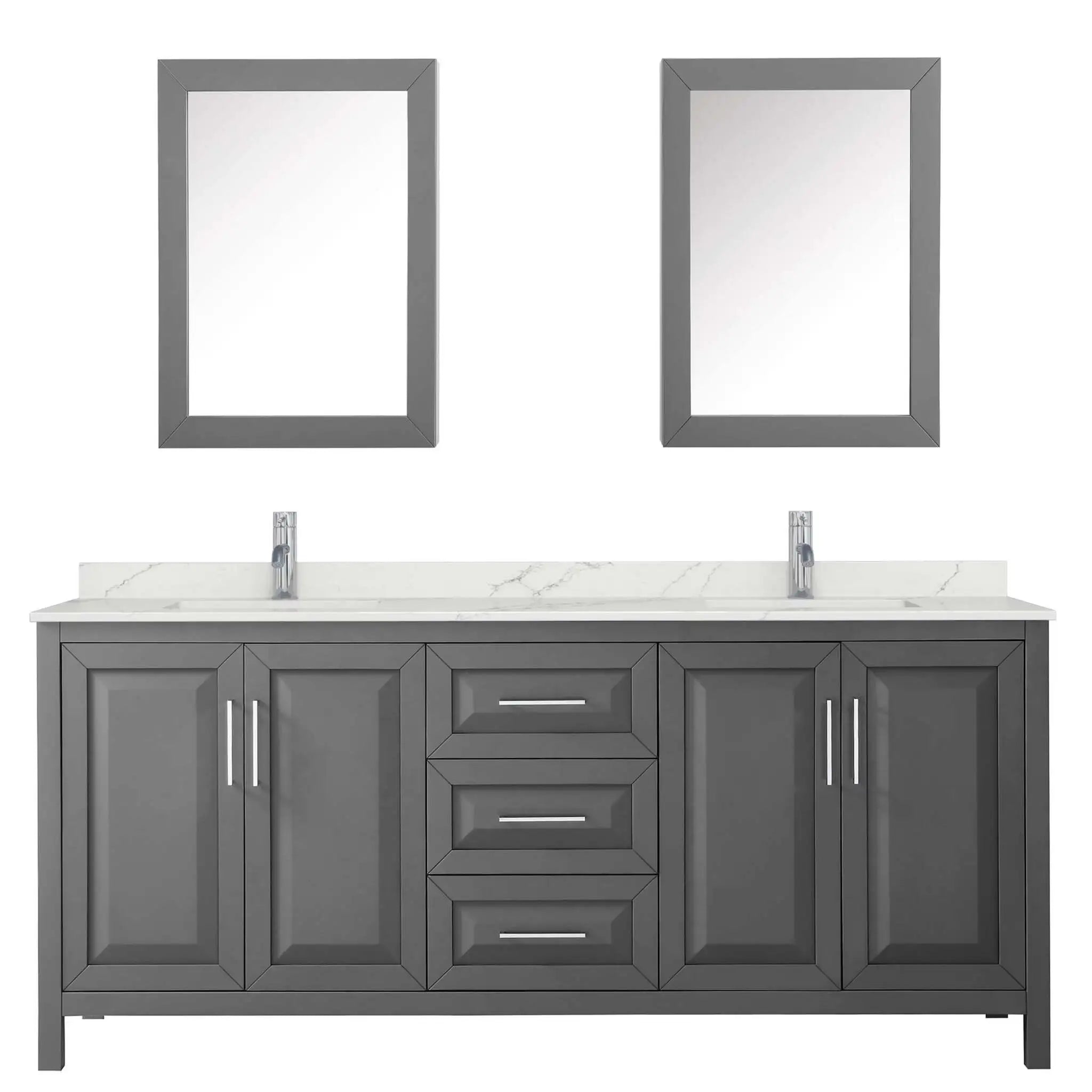 80" Daria Double Bathroom Vanity in Dark Gray with Polished Chrome Trim & Medicine Cabinet by Wyndham