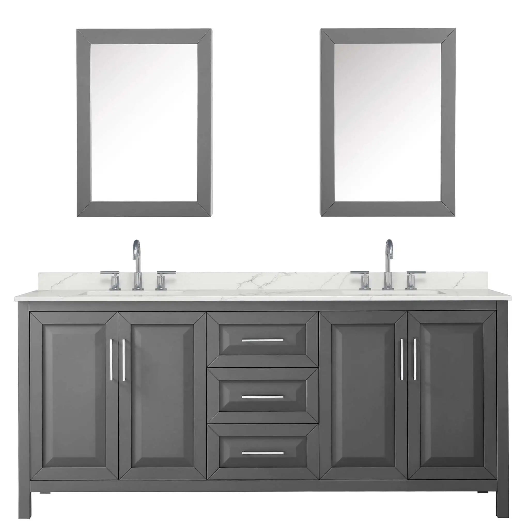 80" Daria Double Bathroom Vanity in Dark Gray with Polished Chrome Trim & Medicine Cabinet by Wyndham