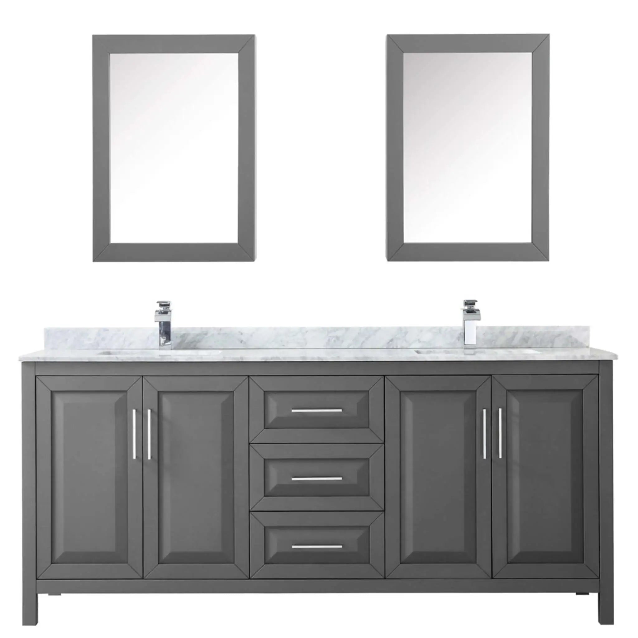 80" Daria Double Bathroom Vanity in Dark Gray with Polished Chrome Trim & Medicine Cabinet by Wyndham