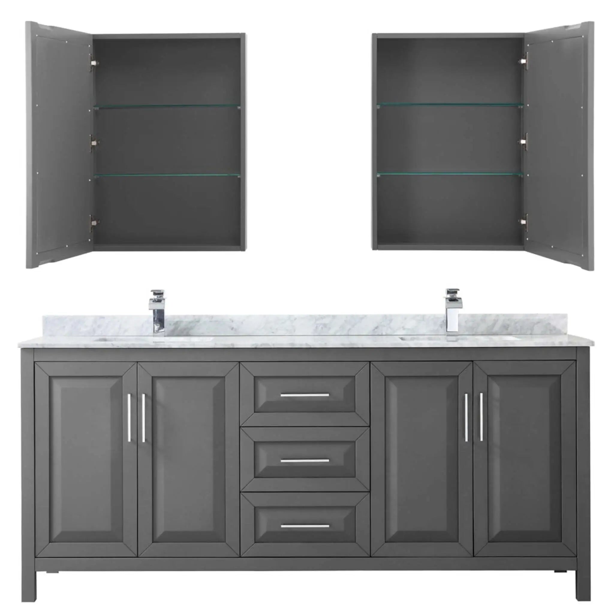 80" Daria Double Bathroom Vanity in Dark Gray with Polished Chrome Trim & Medicine Cabinet by Wyndham