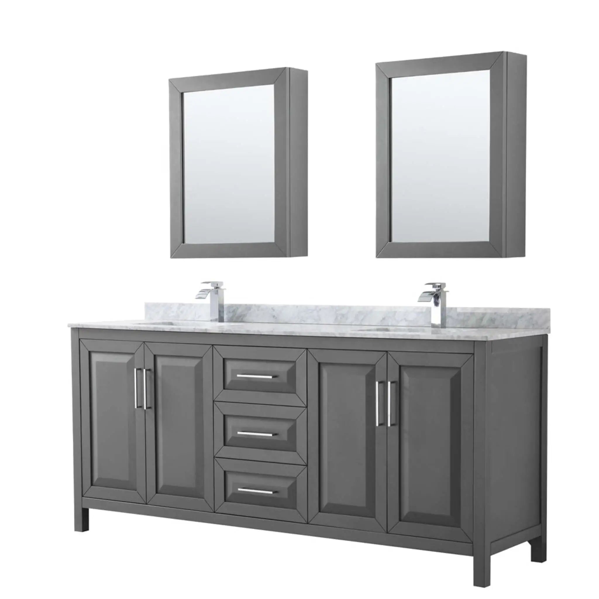 80" Daria Double Bathroom Vanity in Dark Gray with Polished Chrome Trim & Medicine Cabinet by Wyndham