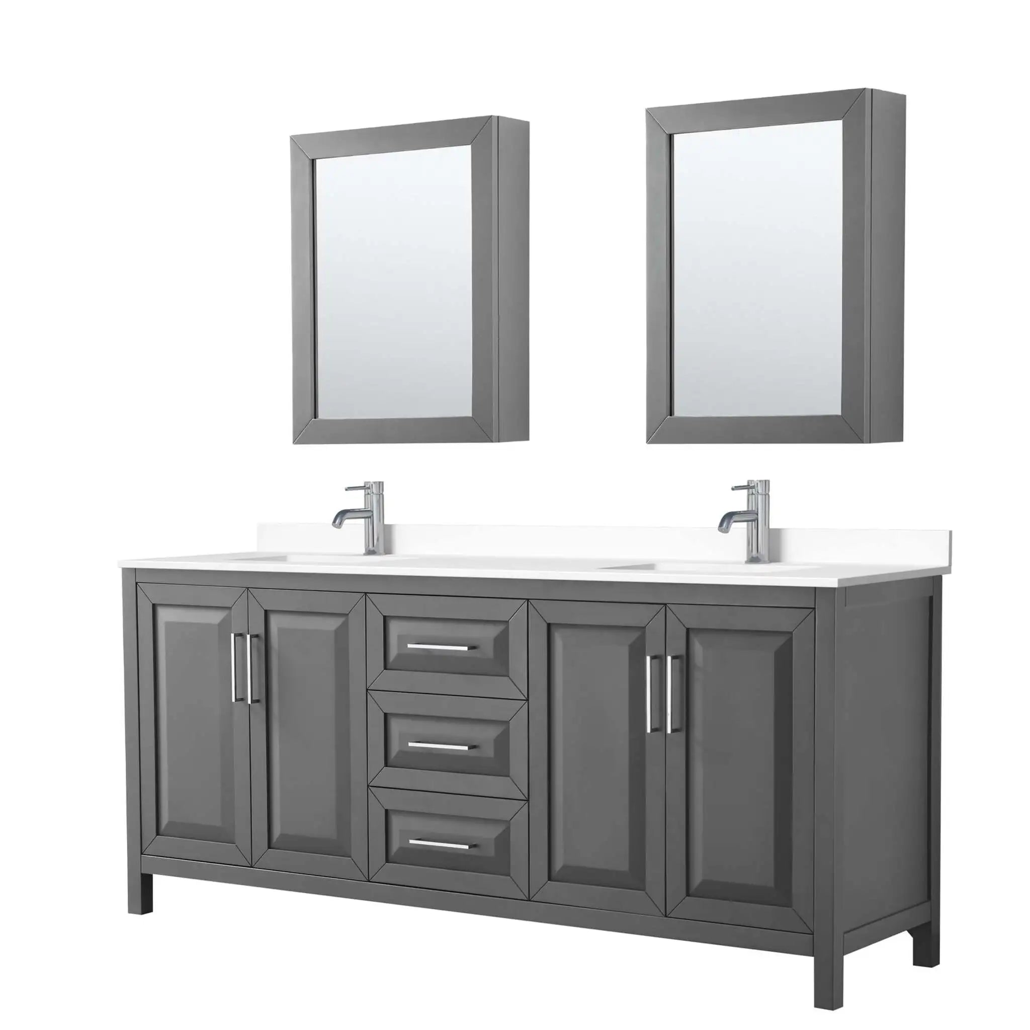 80" Daria Double Bathroom Vanity in Dark Gray with Polished Chrome Trim & Medicine Cabinet by Wyndham