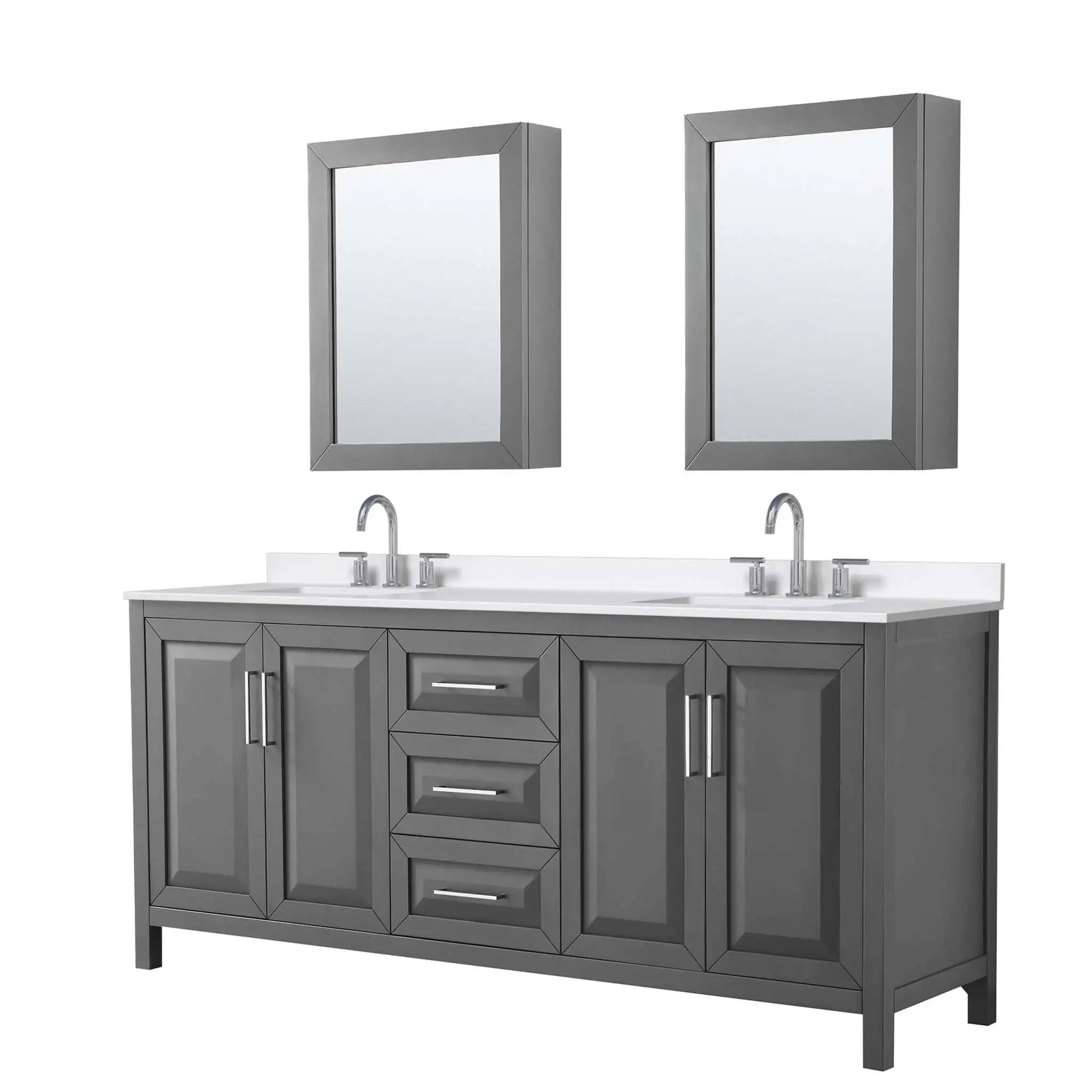 80" Daria Double Bathroom Vanity in Dark Gray with Polished Chrome Trim & Medicine Cabinet by Wyndham