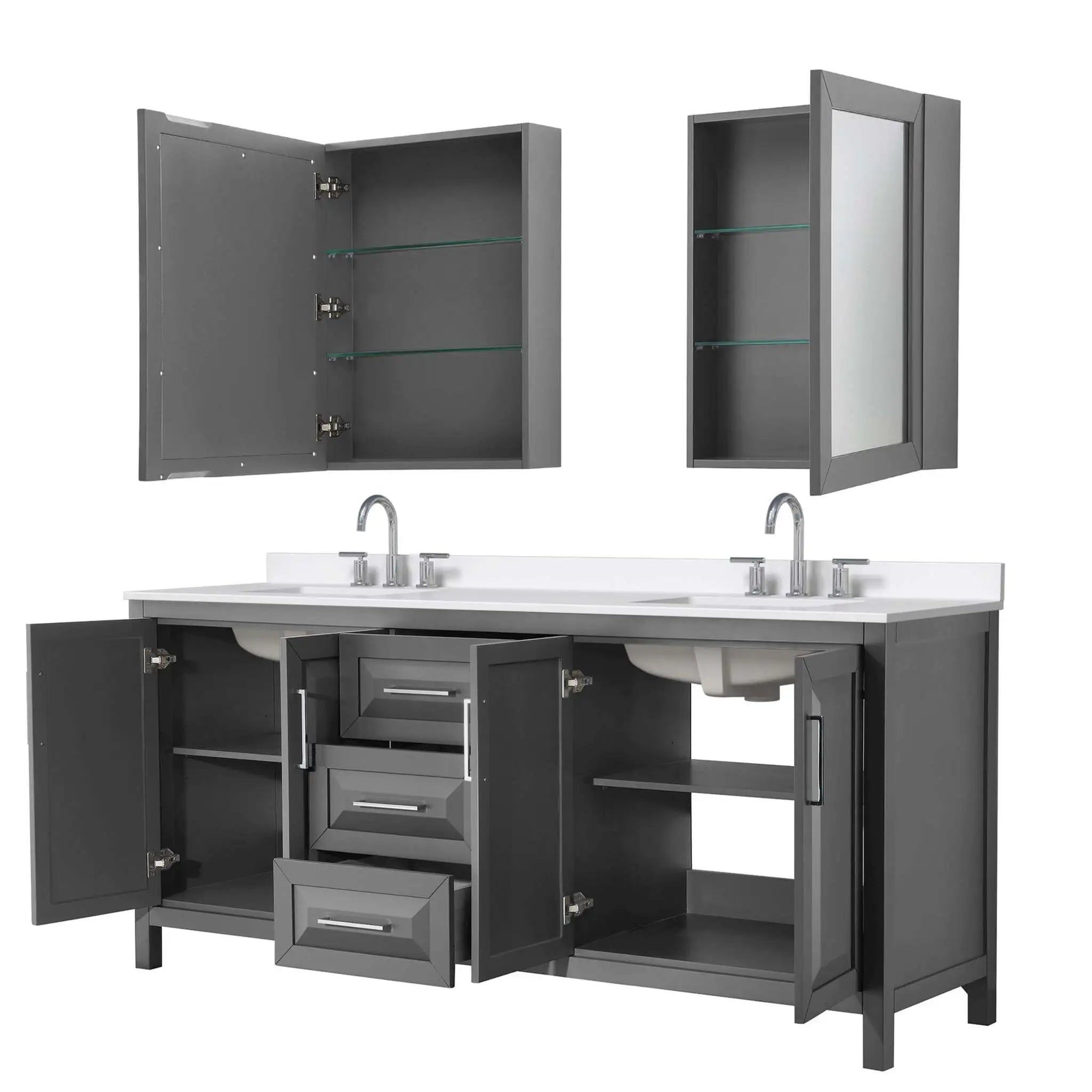 80" Daria Double Bathroom Vanity in Dark Gray with Polished Chrome Trim & Medicine Cabinet by Wyndham