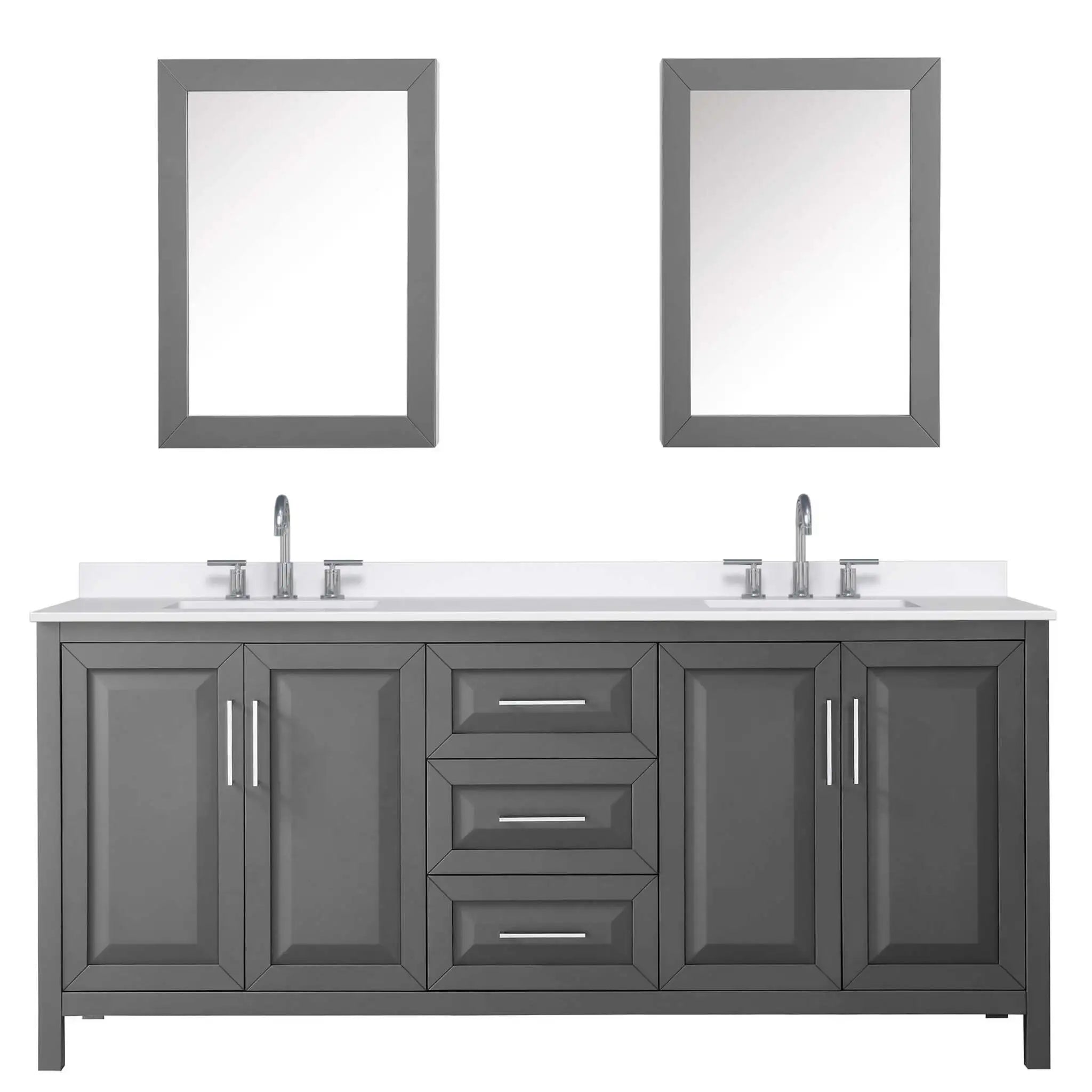 80" Daria Double Bathroom Vanity in Dark Gray with Polished Chrome Trim & Medicine Cabinet by Wyndham
