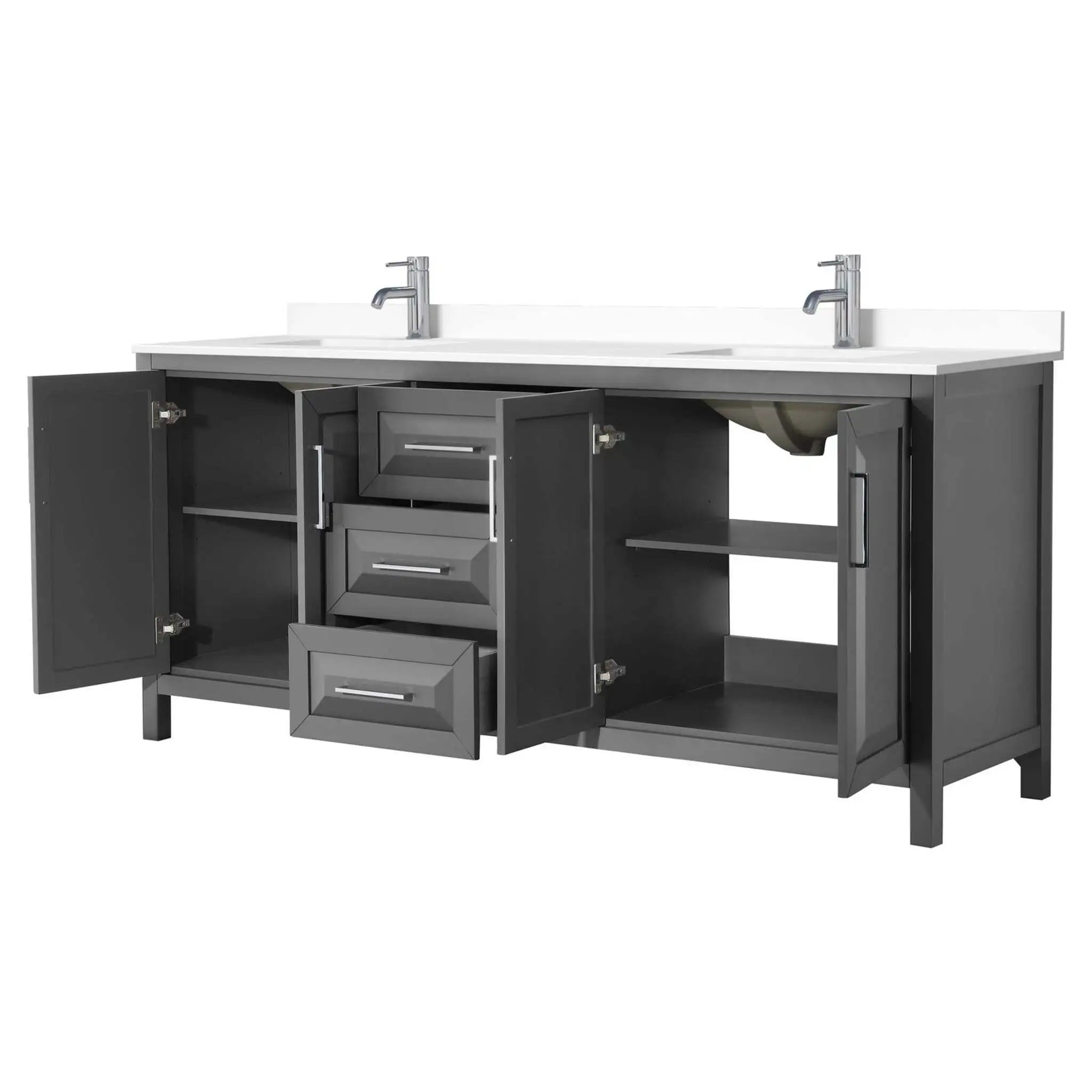80" Daria Double Bathroom Vanity in Dark Gray with Polished Chrome Trim by Wyndham