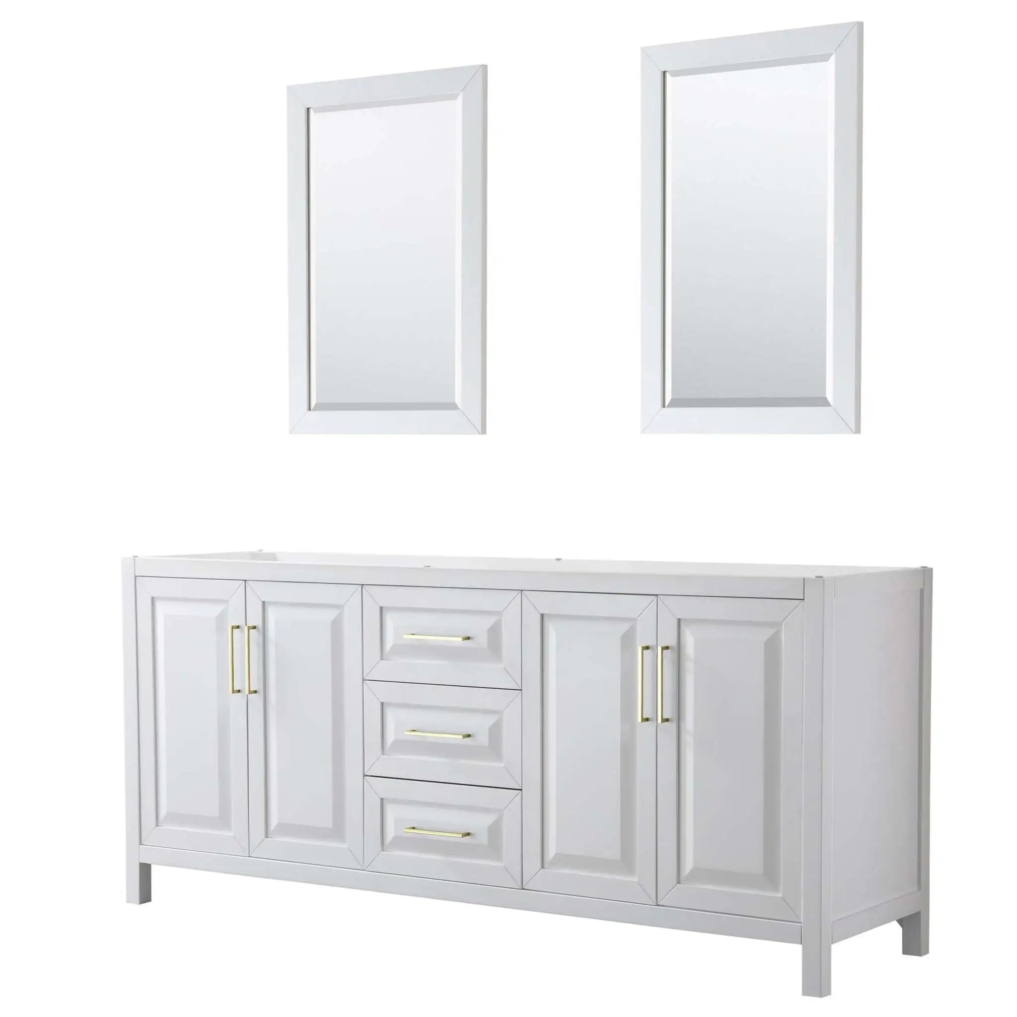 80" Daria Double Bathroom Vanity in White with Brushed Gold Trim & 24" Mirror by Wyndham