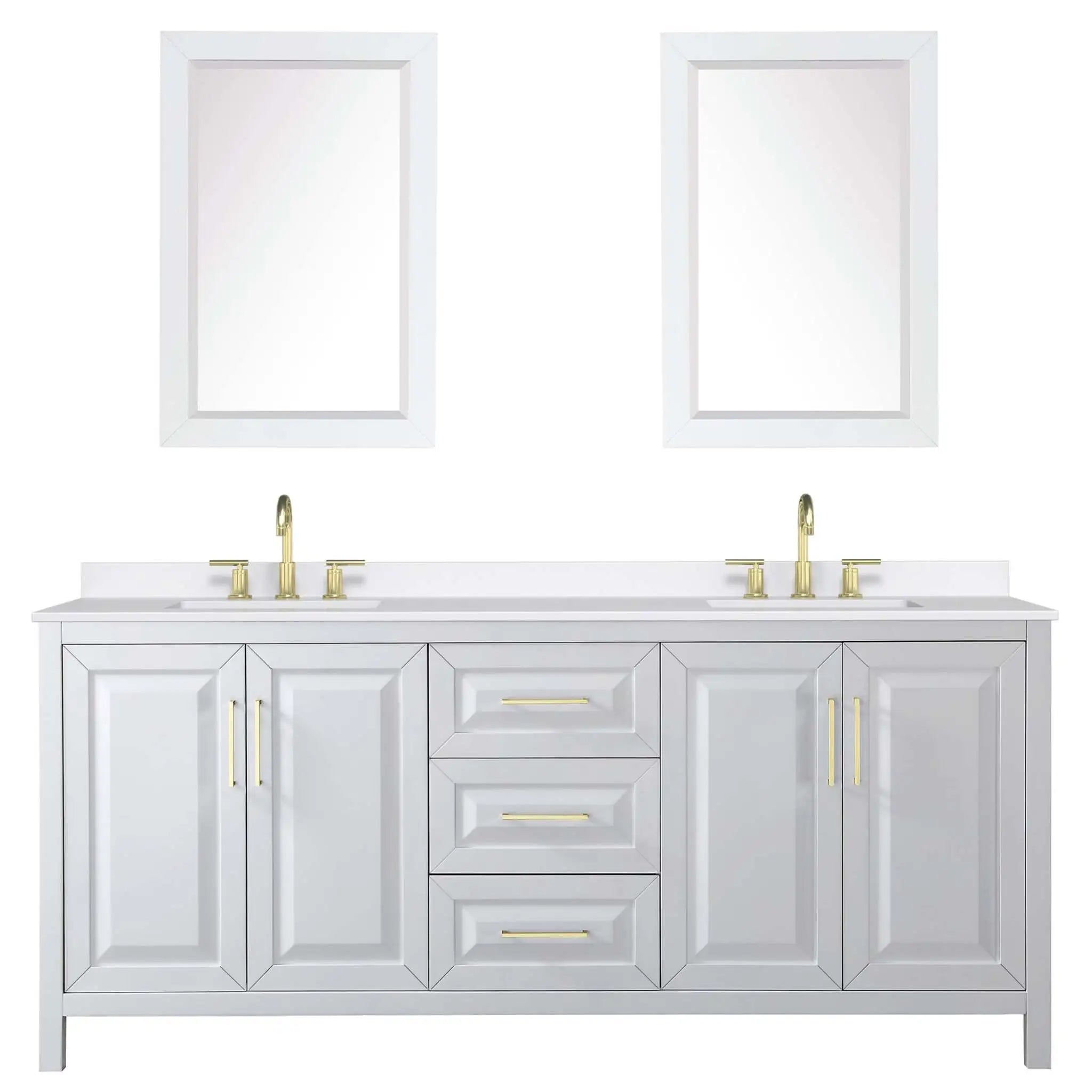 80" Daria Double Bathroom Vanity in White with Brushed Gold Trim & 24" Mirror by Wyndham