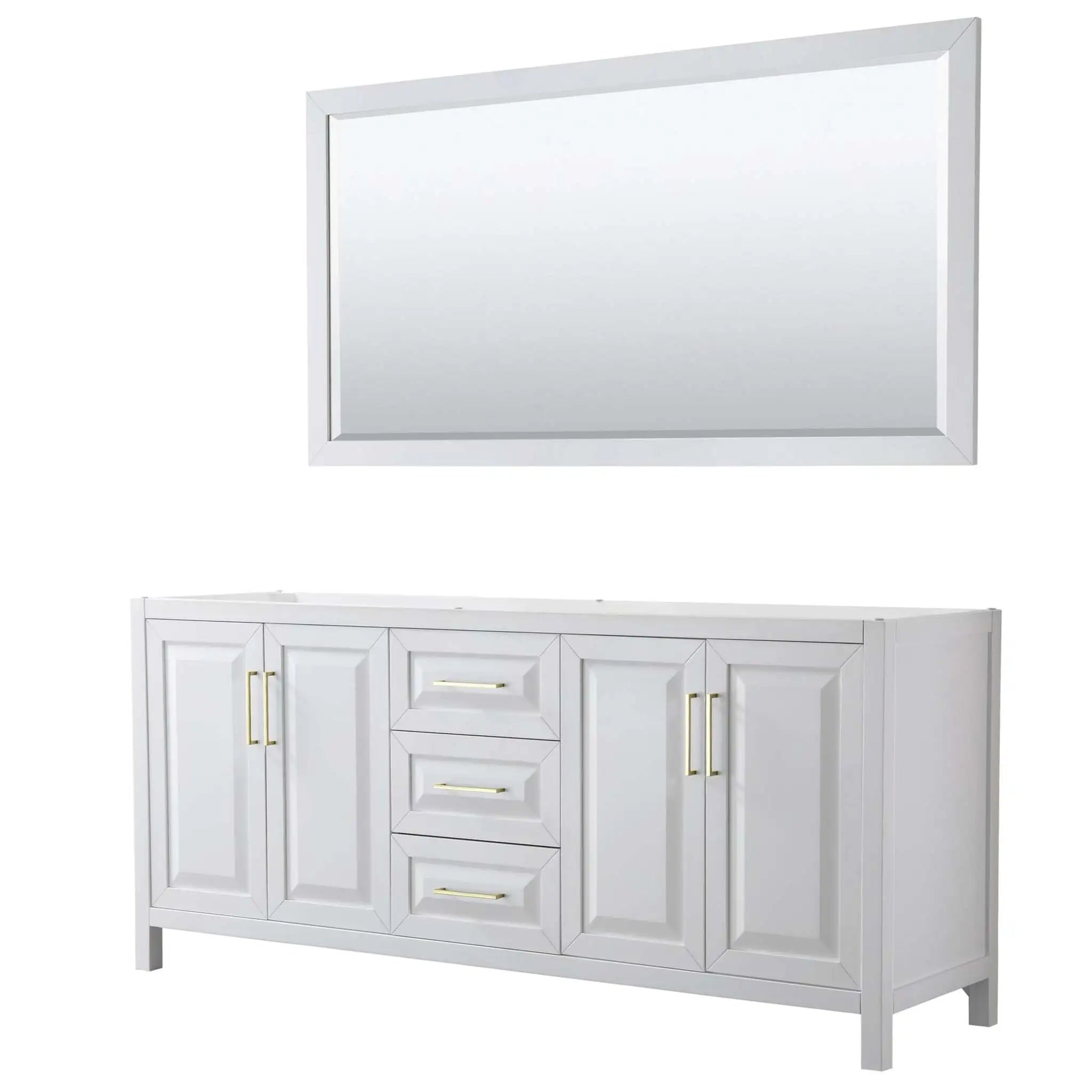 80" Daria Double Bathroom Vanity in White with Brushed Gold Trim & 70" Mirror by Wyndham