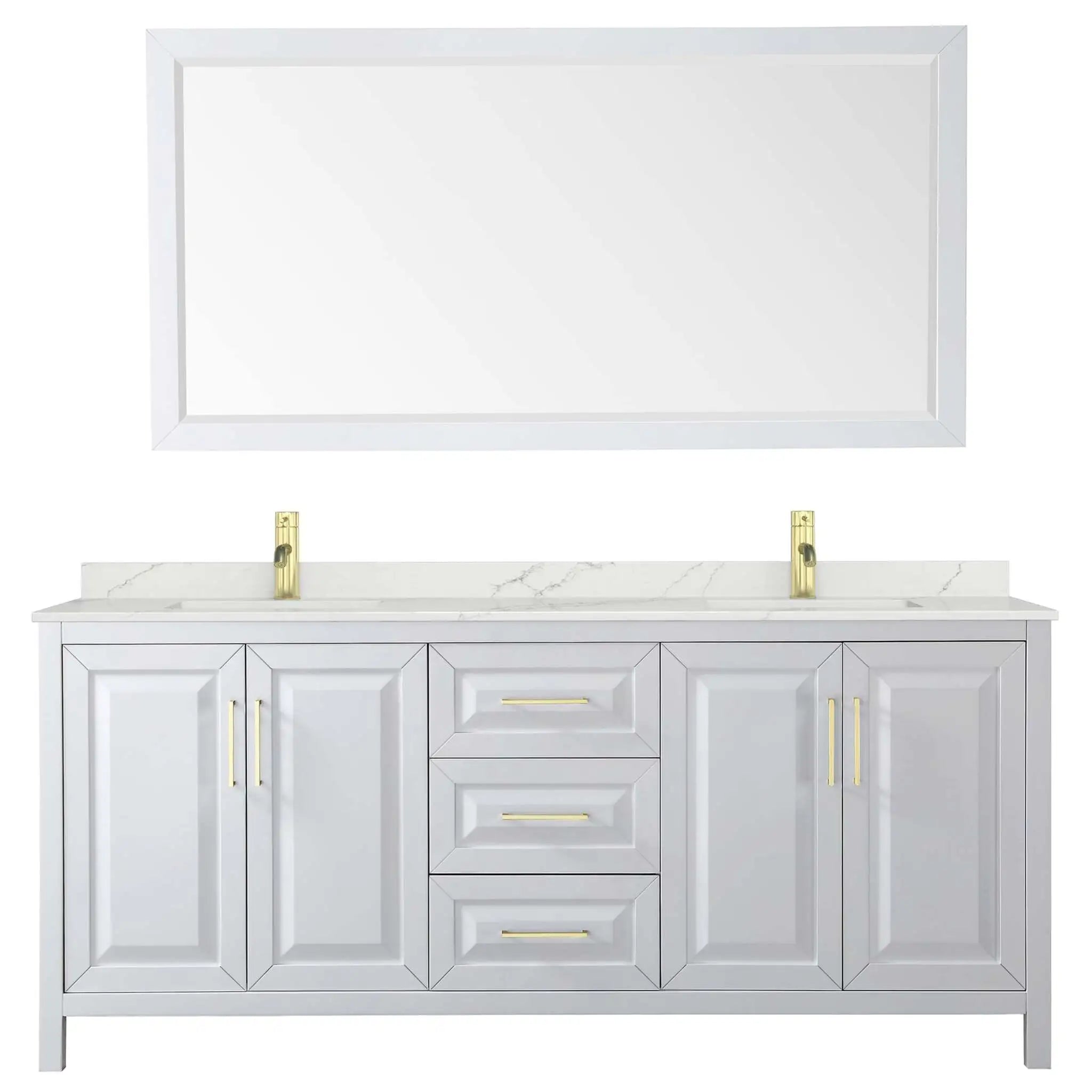 80" Daria Double Bathroom Vanity in White with Brushed Gold Trim & 70" Mirror by Wyndham