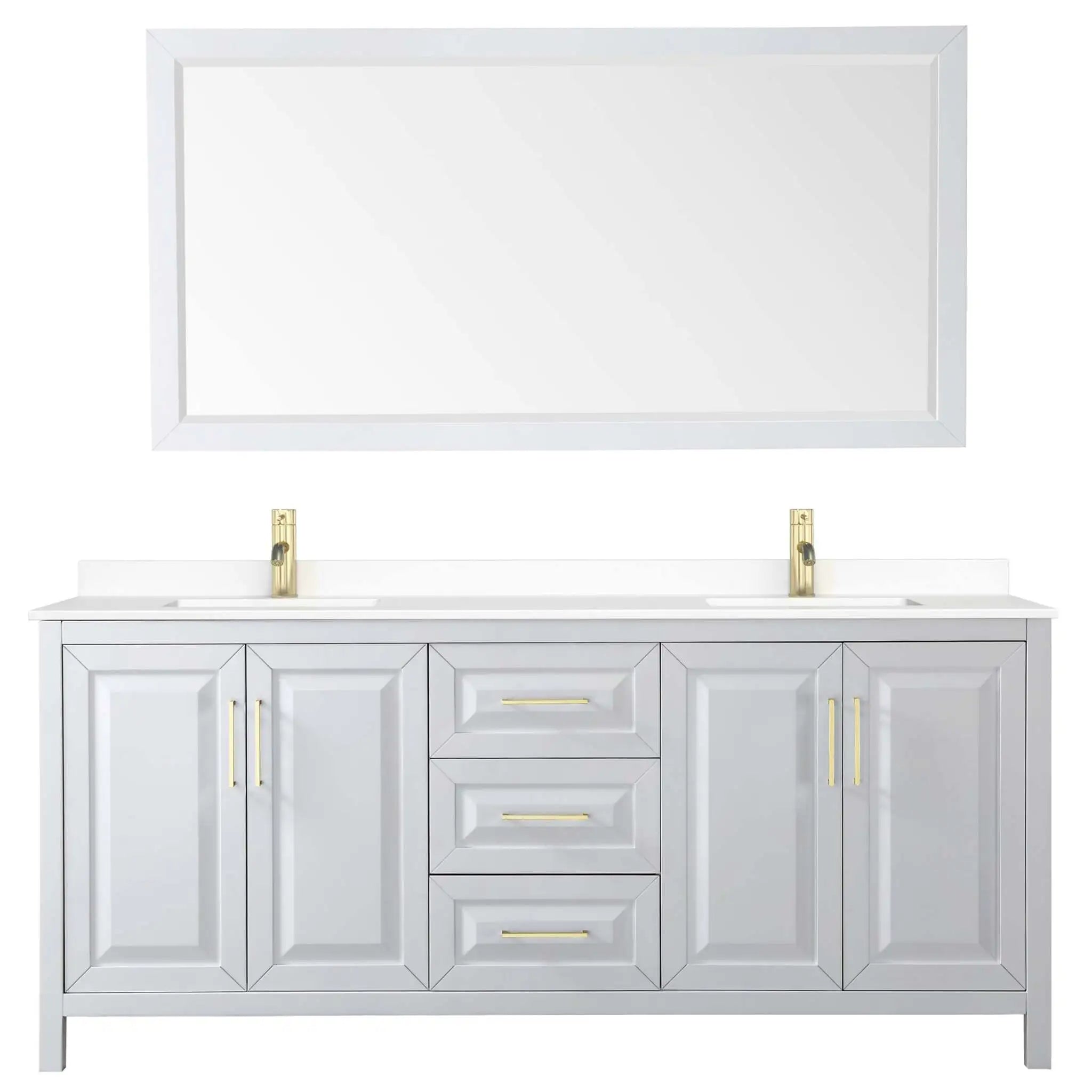 80" Daria Double Bathroom Vanity in White with Brushed Gold Trim & 70" Mirror by Wyndham