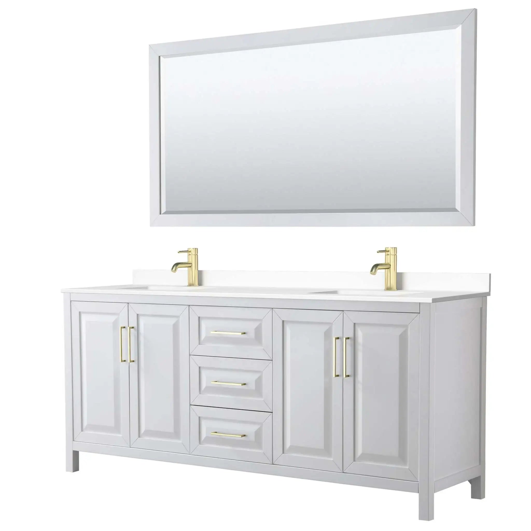 80" Daria Double Bathroom Vanity in White with Brushed Gold Trim & 70" Mirror by Wyndham