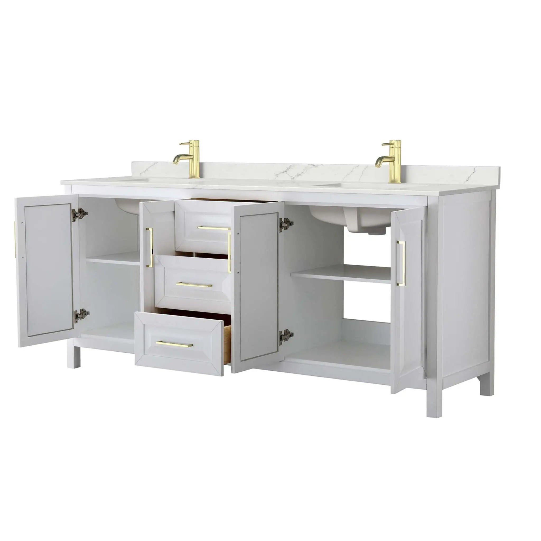 80" Daria Double Bathroom Vanity in White with Brushed Gold Trim by Wyndham