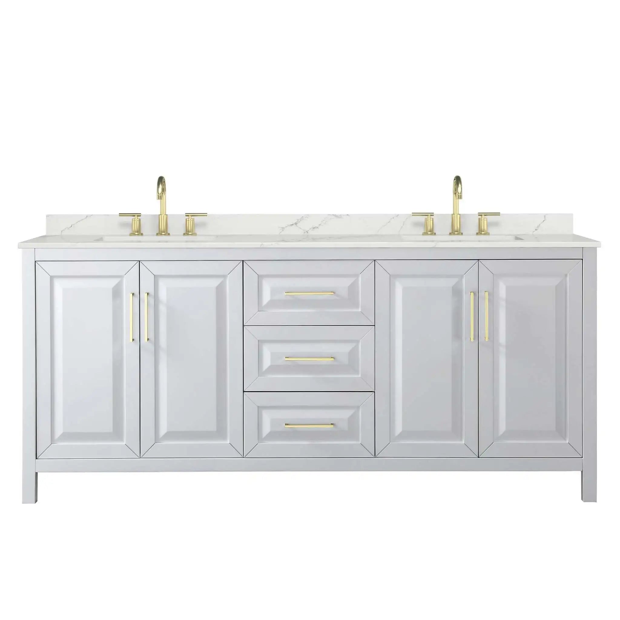 80" Daria Double Bathroom Vanity in White with Brushed Gold Trim by Wyndham