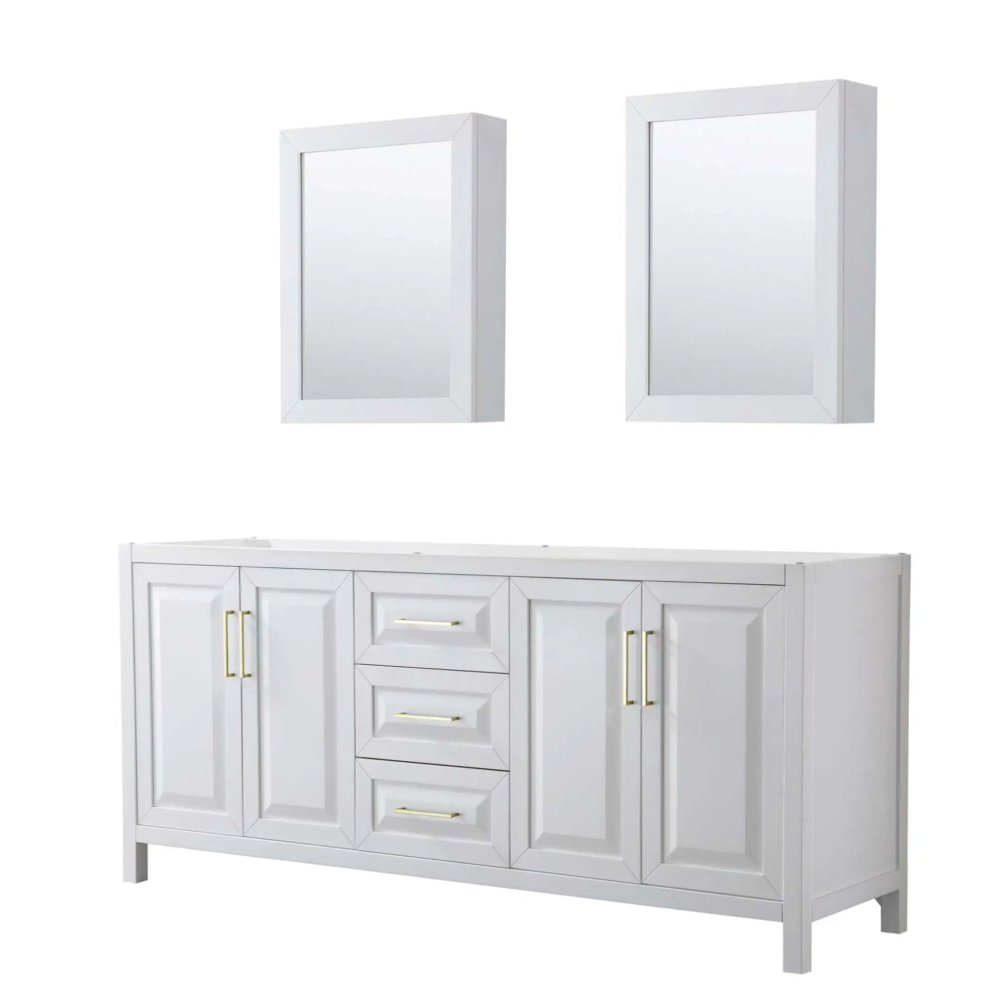 80" Daria Double Bathroom Vanity in White with Brushed Gold Trim & Medicine Cabinet by Wyndham