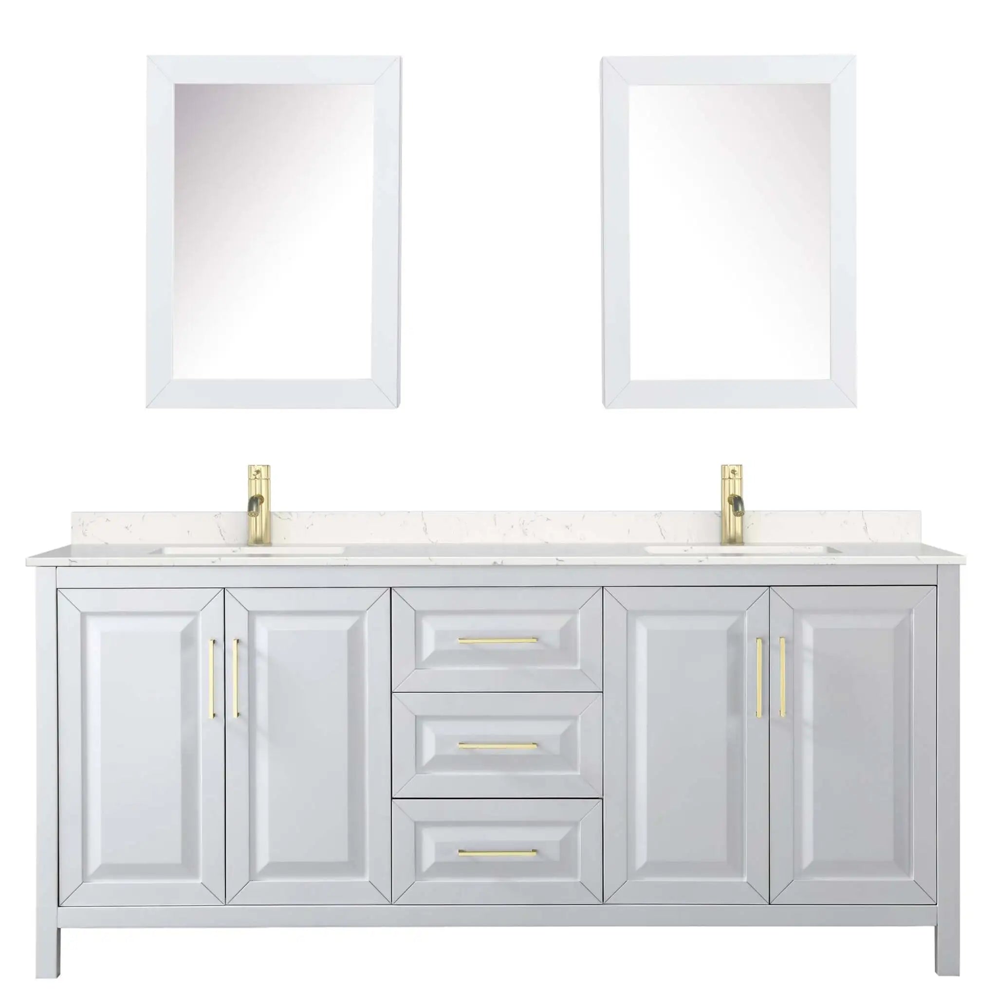 80" Daria Double Bathroom Vanity in White with Brushed Gold Trim & Medicine Cabinet by Wyndham