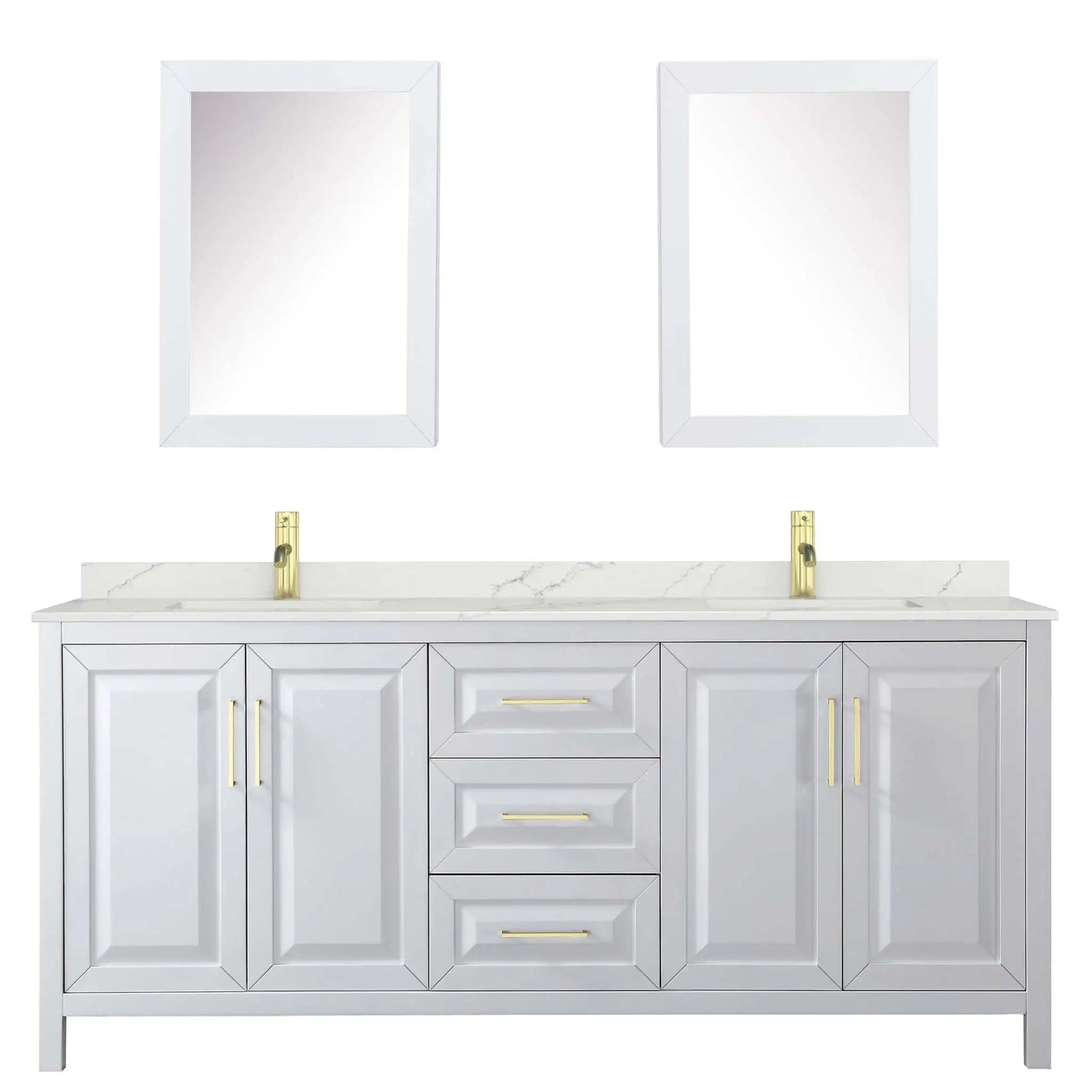 80" Daria Double Bathroom Vanity in White with Brushed Gold Trim & Medicine Cabinet by Wyndham