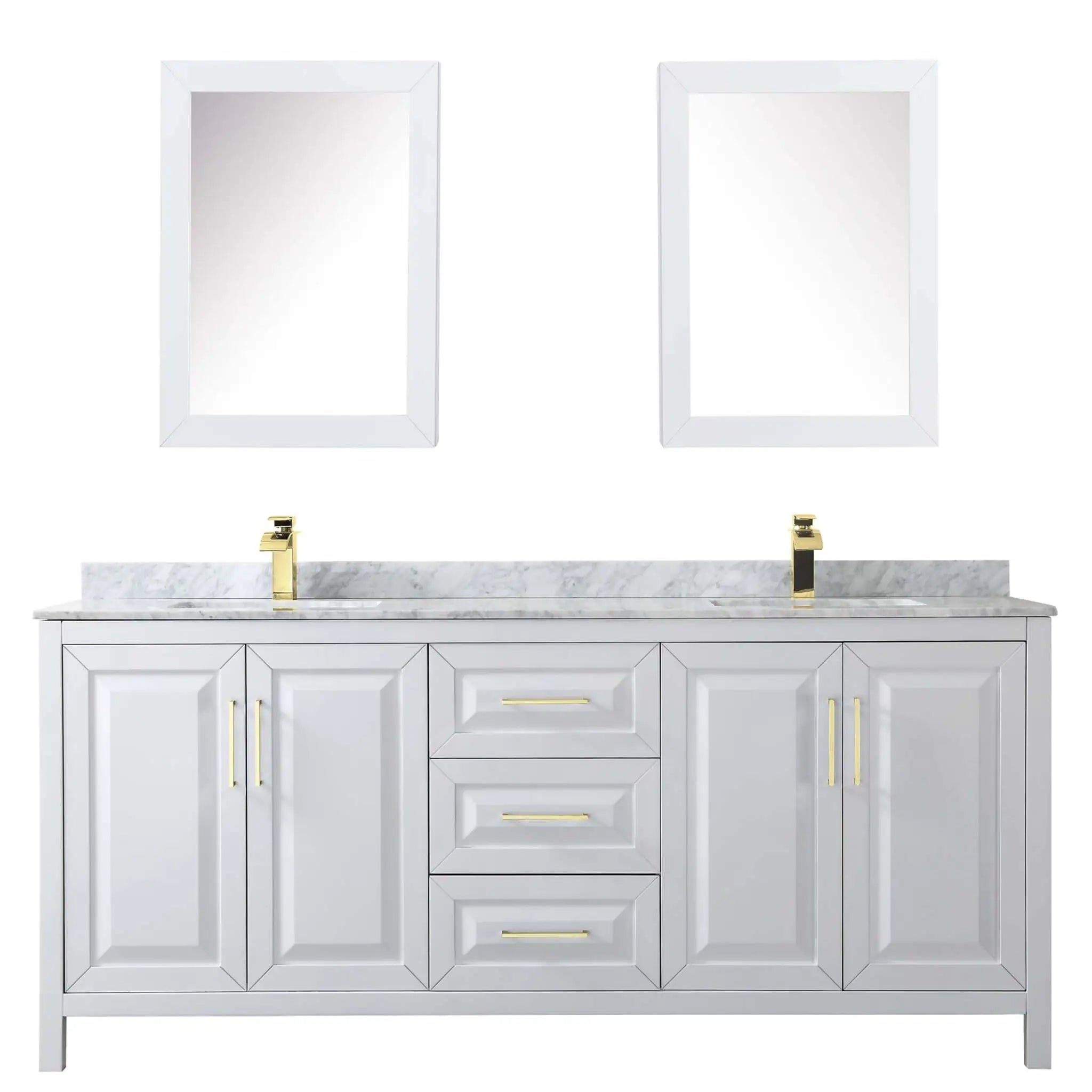 80" Daria Double Bathroom Vanity in White with Brushed Gold Trim & Medicine Cabinet by Wyndham