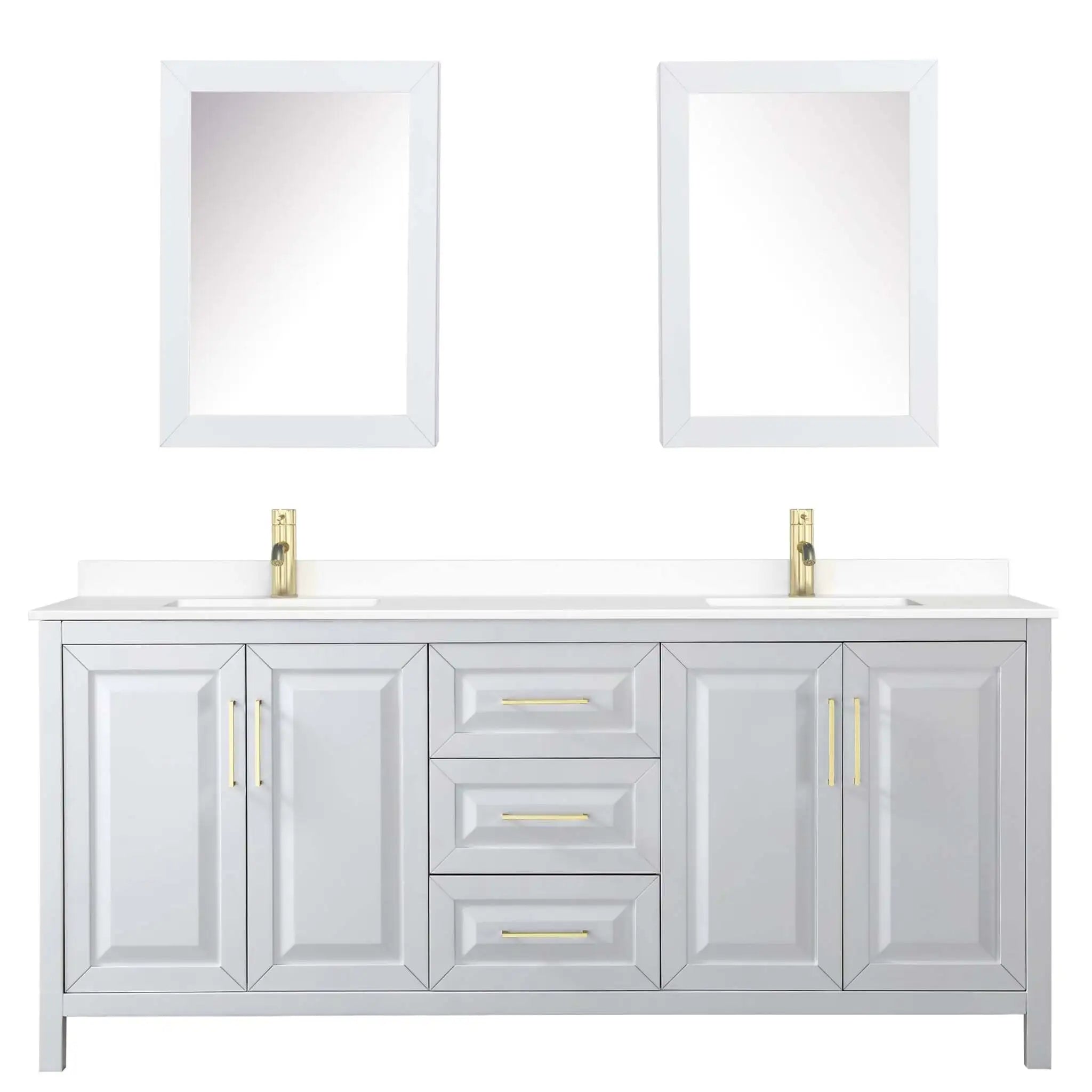 80" Daria Double Bathroom Vanity in White with Brushed Gold Trim & Medicine Cabinet by Wyndham