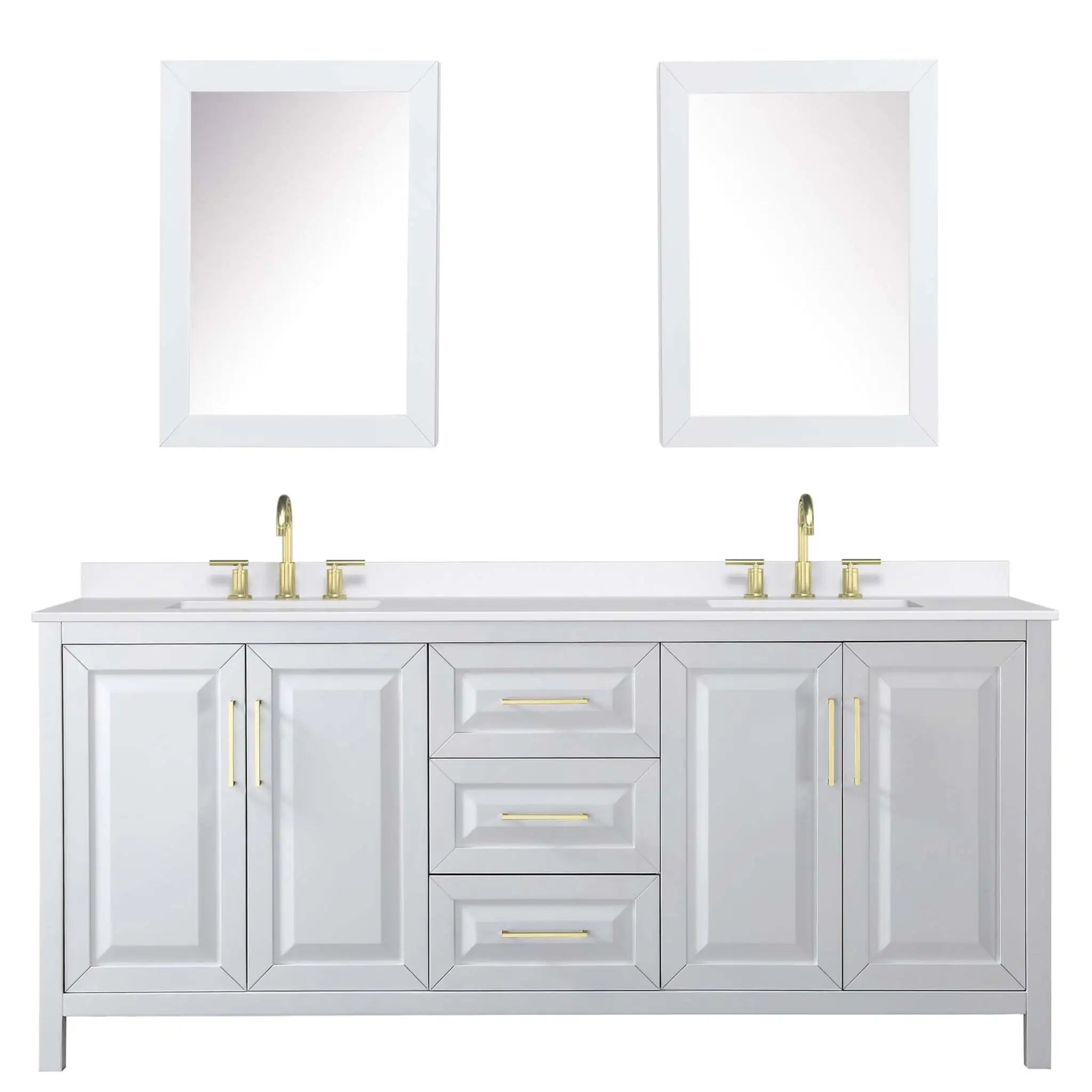 80" Daria Double Bathroom Vanity in White with Brushed Gold Trim & Medicine Cabinet by Wyndham