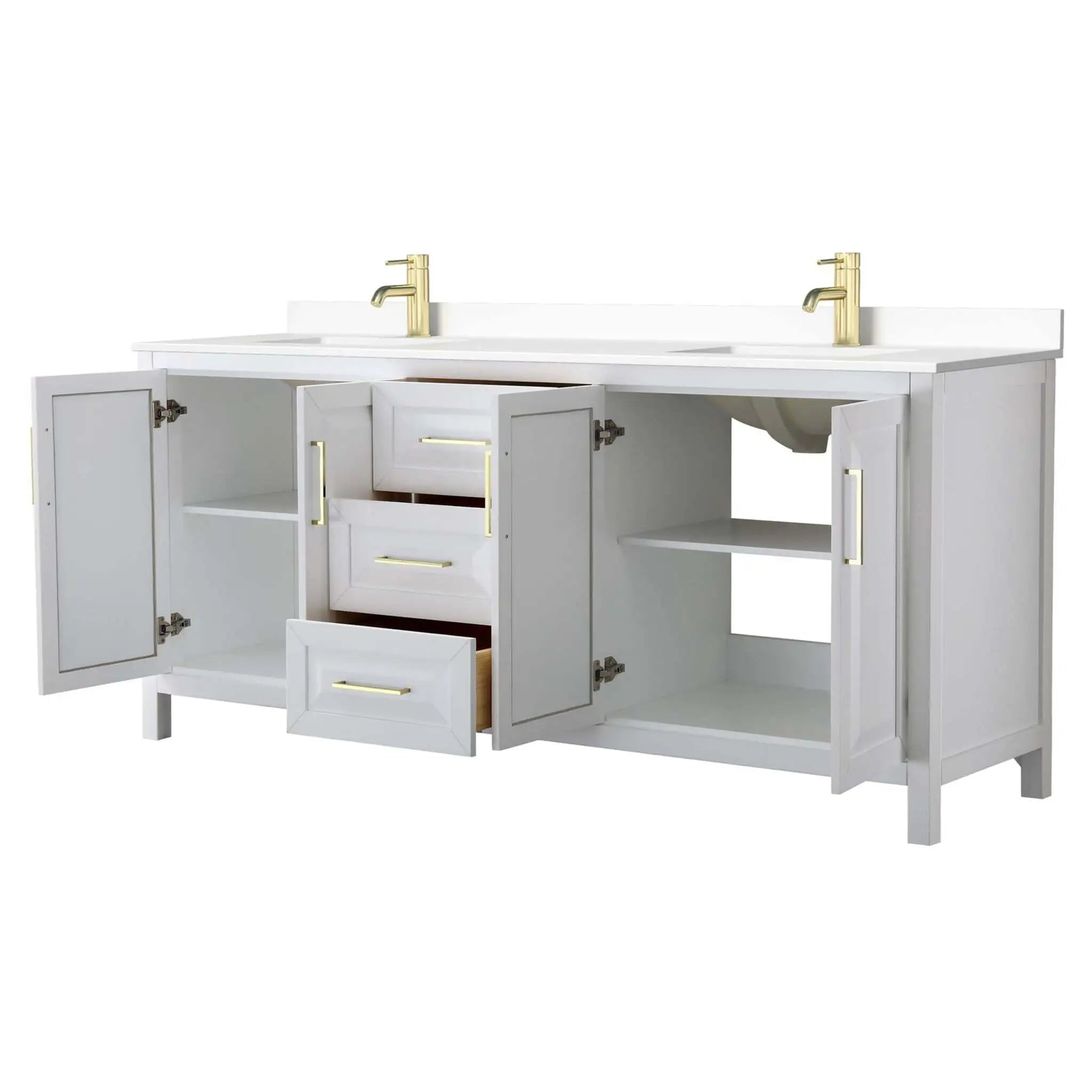 80" Daria Double Bathroom Vanity in White with Brushed Gold Trim by Wyndham