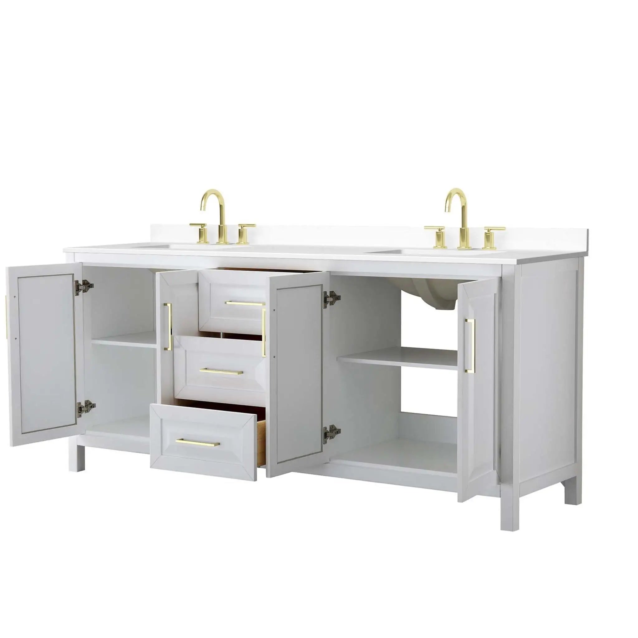 80" Daria Double Bathroom Vanity in White with Brushed Gold Trim by Wyndham