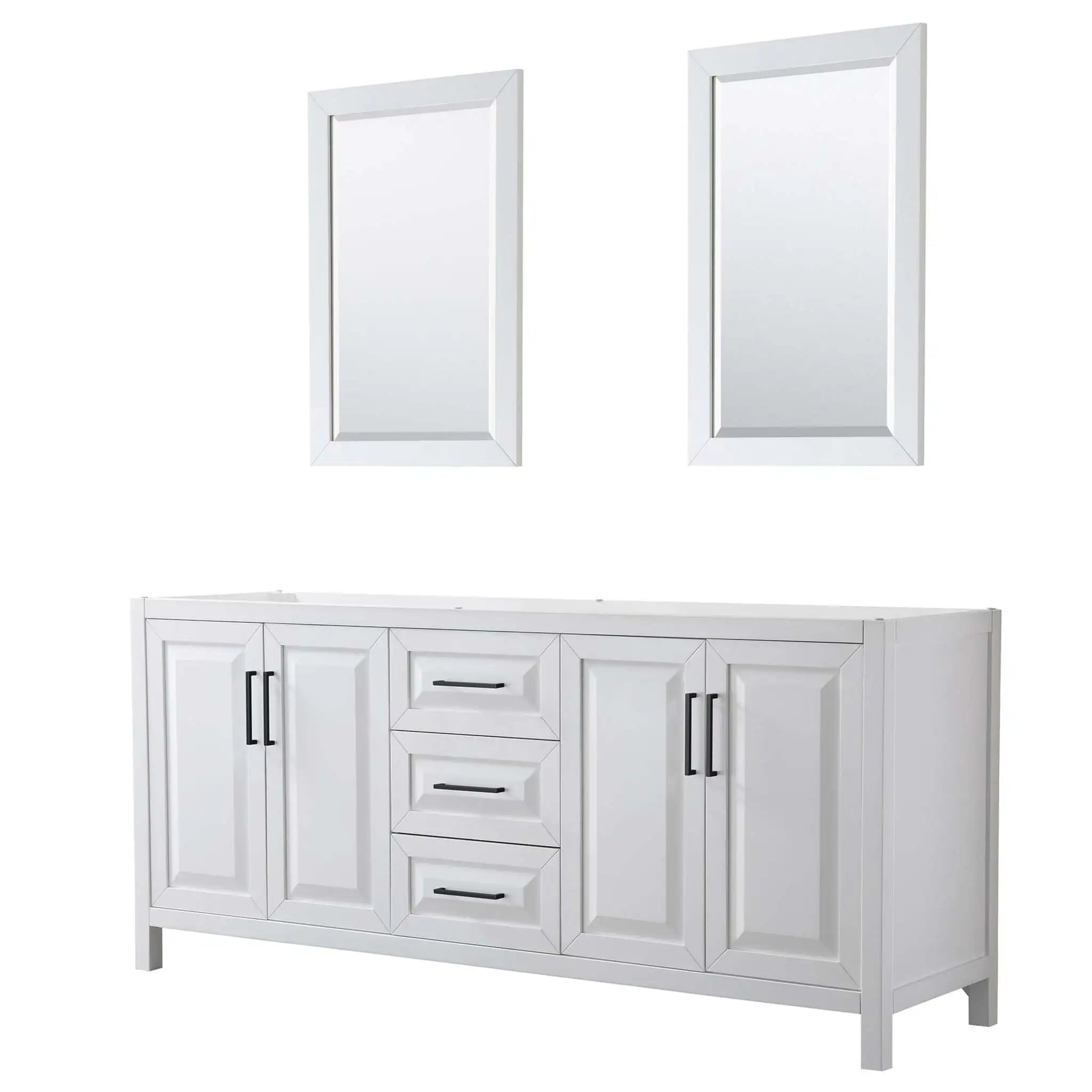 80" Daria Double Bathroom Vanity in White with Matte Black Trim & 24" Mirror by Wyndham