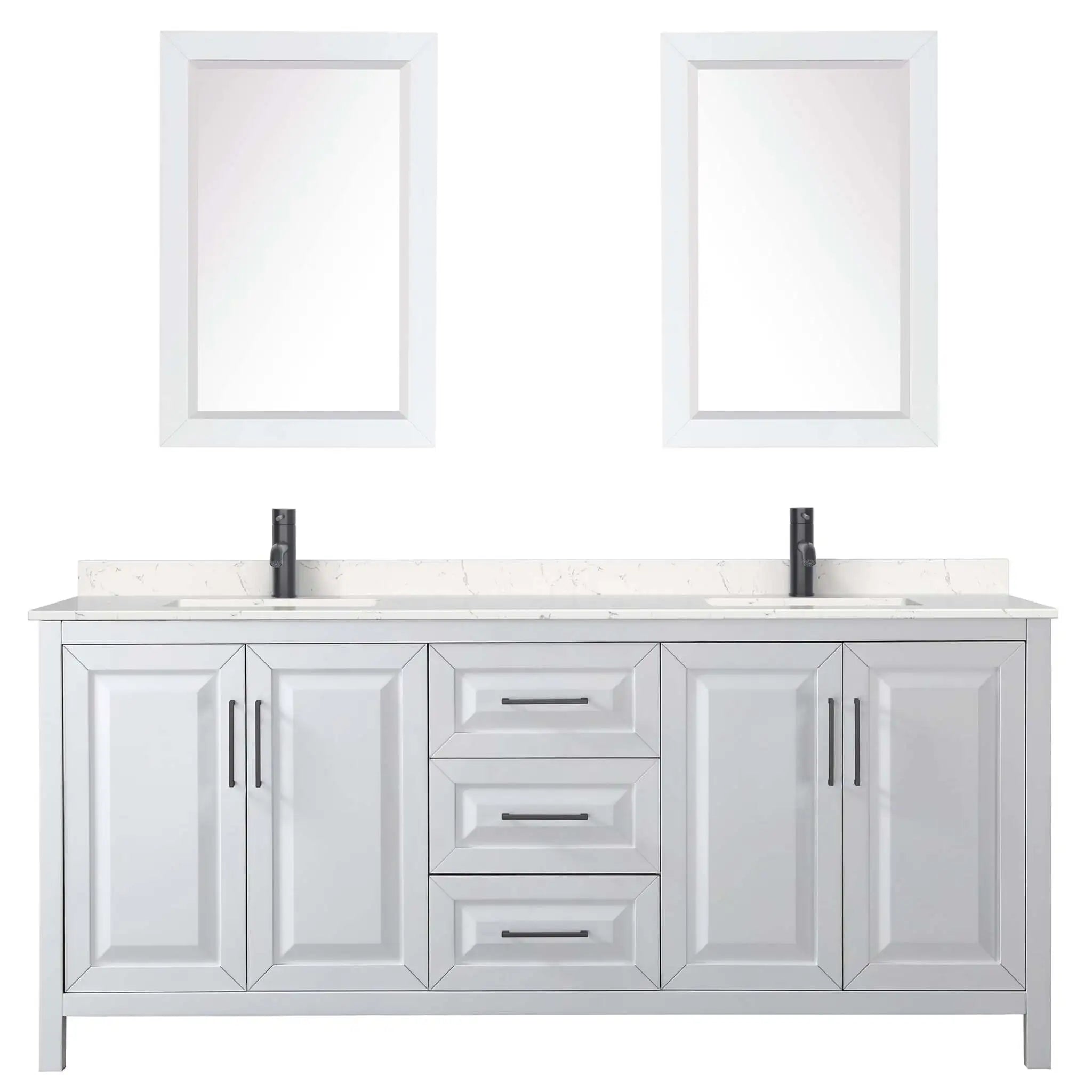 80" Daria Double Bathroom Vanity in White with Matte Black Trim & 24" Mirror by Wyndham