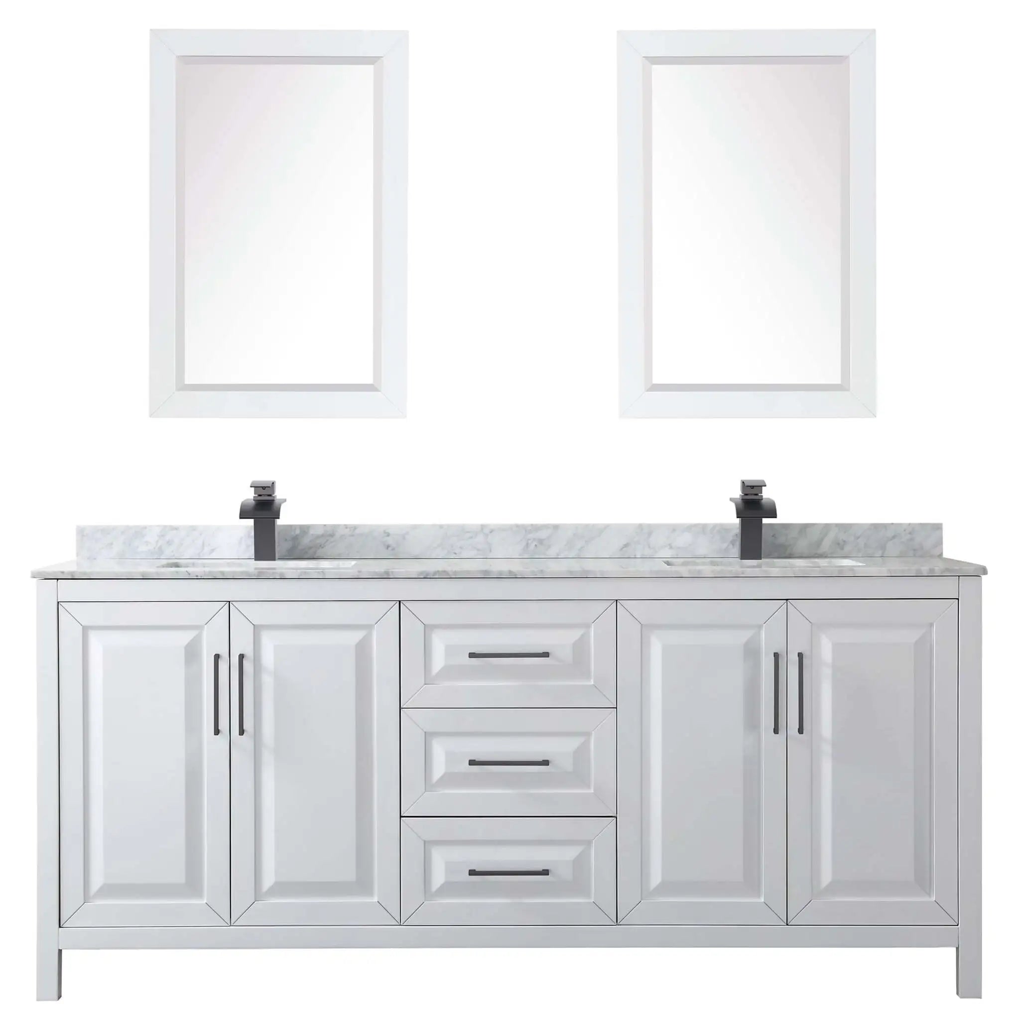 80" Daria Double Bathroom Vanity in White with Matte Black Trim & 24" Mirror by Wyndham