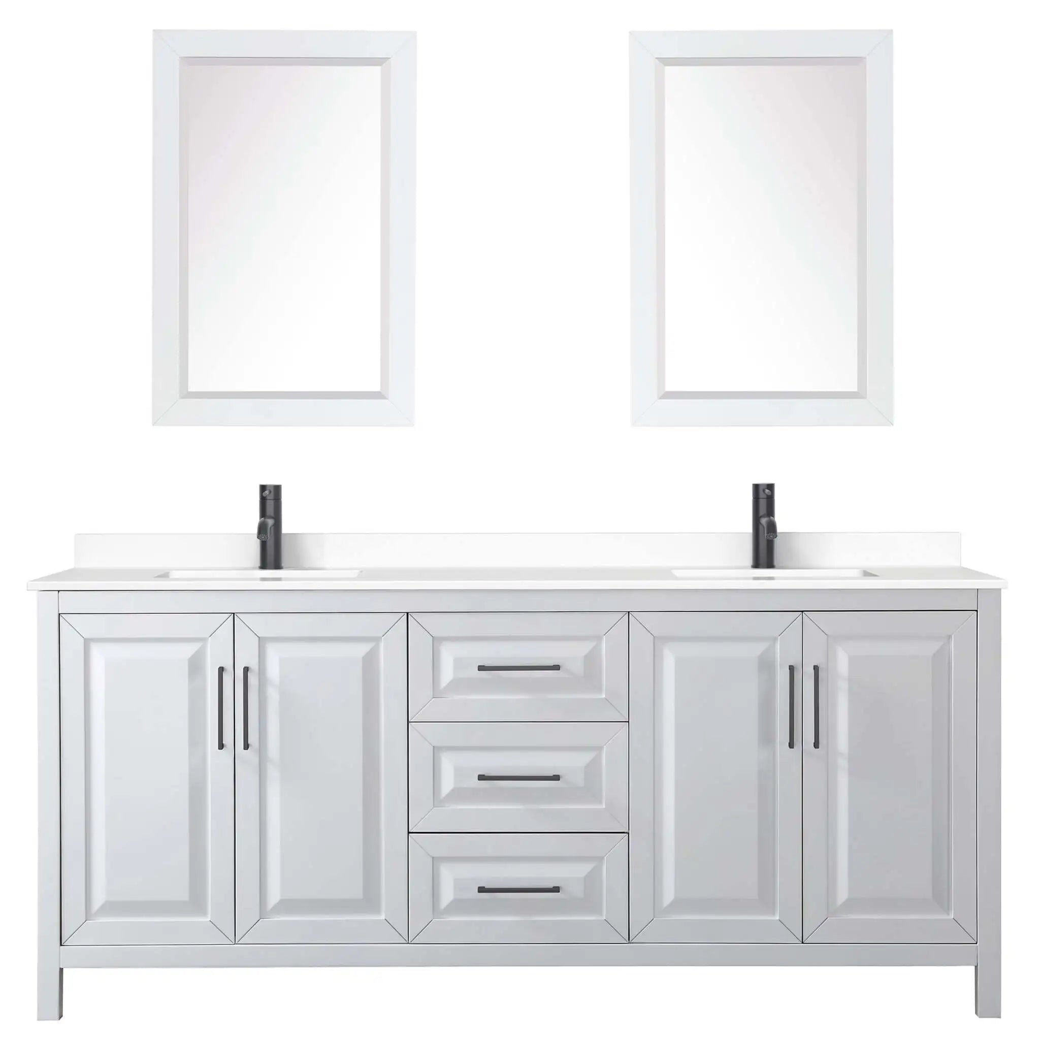 80" Daria Double Bathroom Vanity in White with Matte Black Trim & 24" Mirror by Wyndham