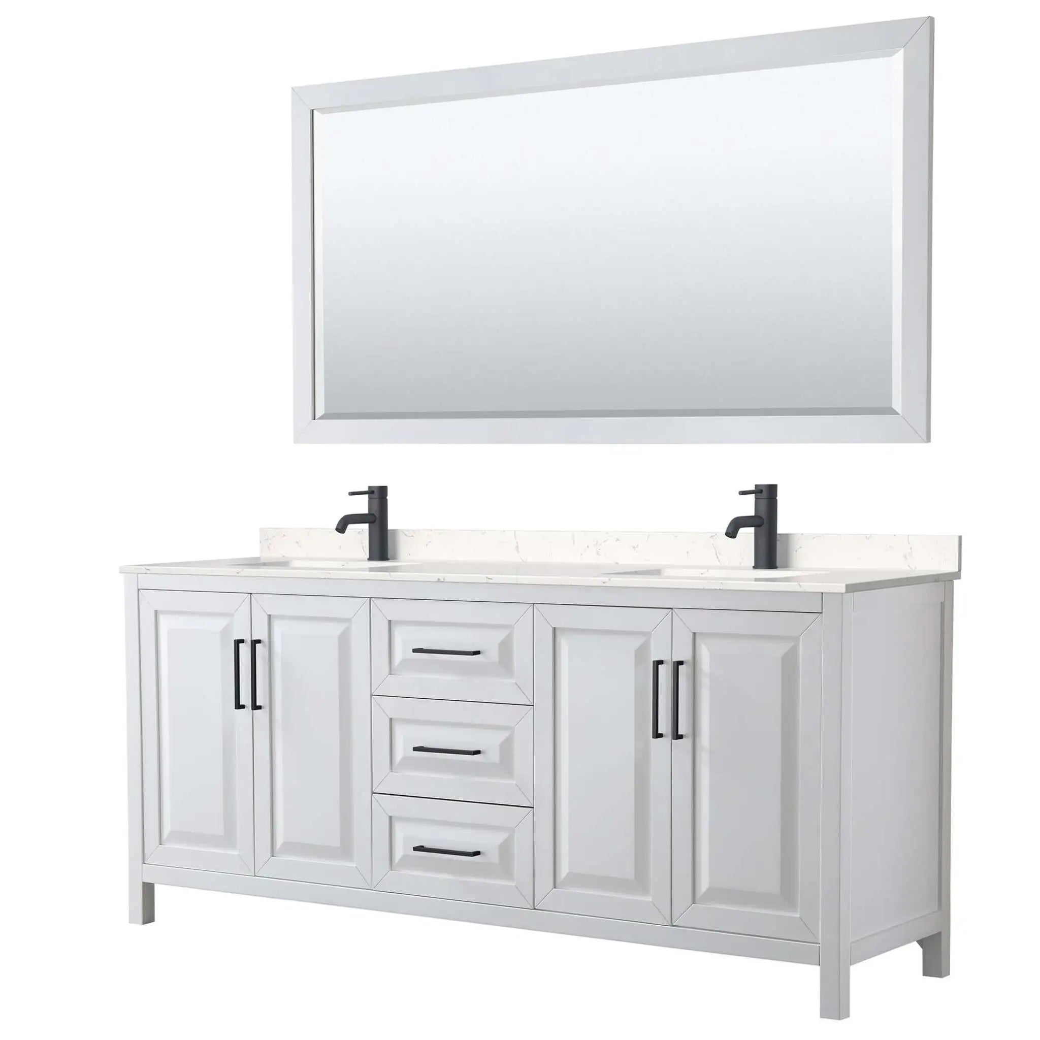 80" Daria Double Bathroom Vanity in White with Matte Black Trim & 70" Mirror by Wyndham