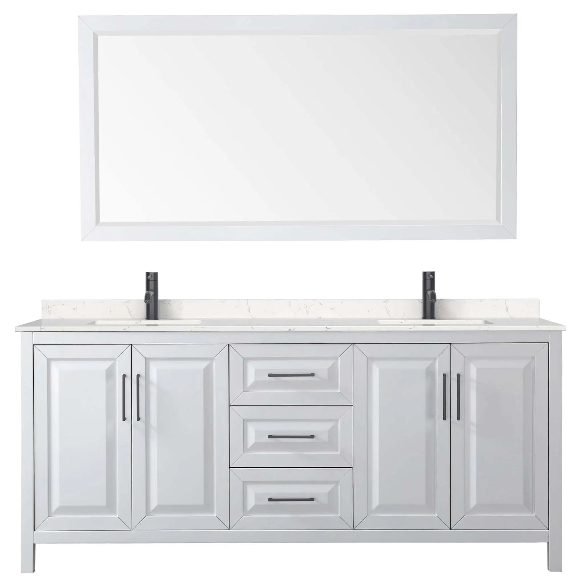 80" Daria Double Bathroom Vanity in White with Matte Black Trim & 70" Mirror by Wyndham