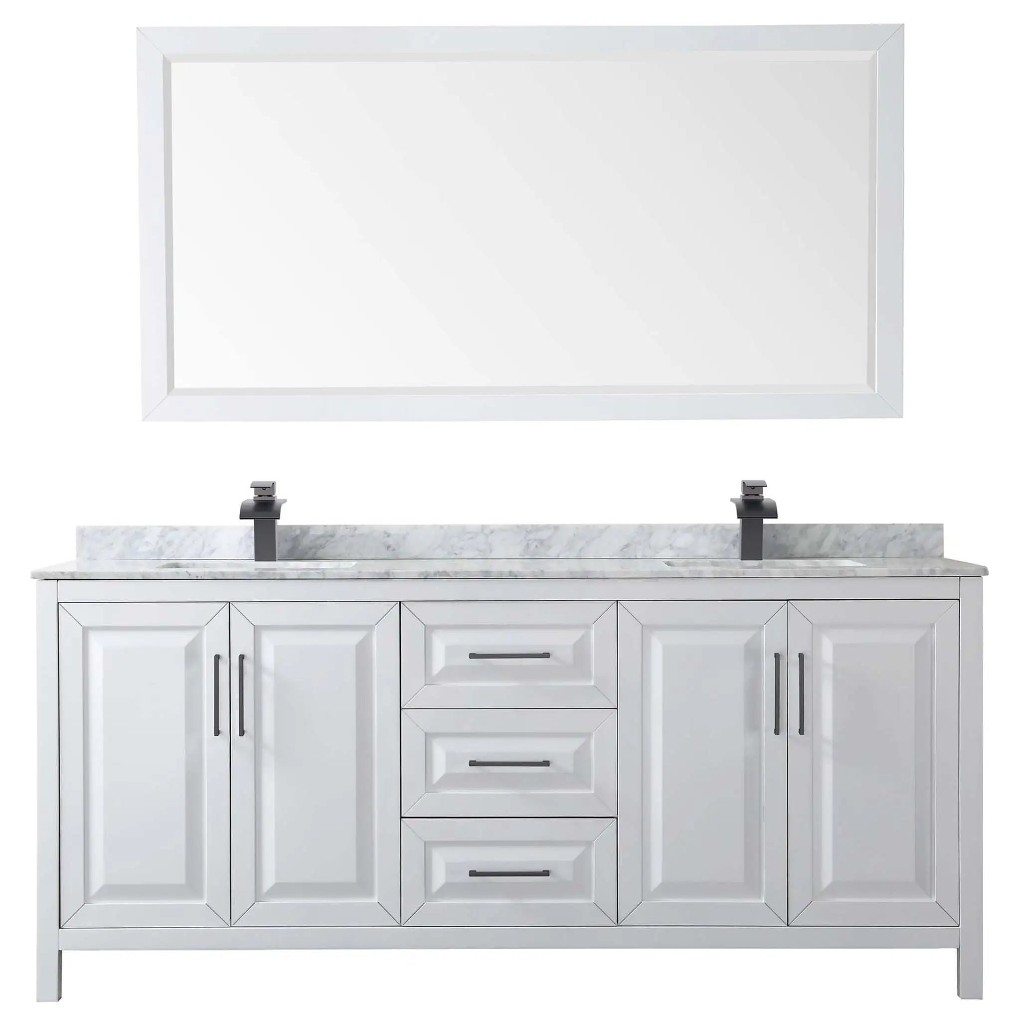 80" Daria Double Bathroom Vanity in White with Matte Black Trim & 70" Mirror by Wyndham