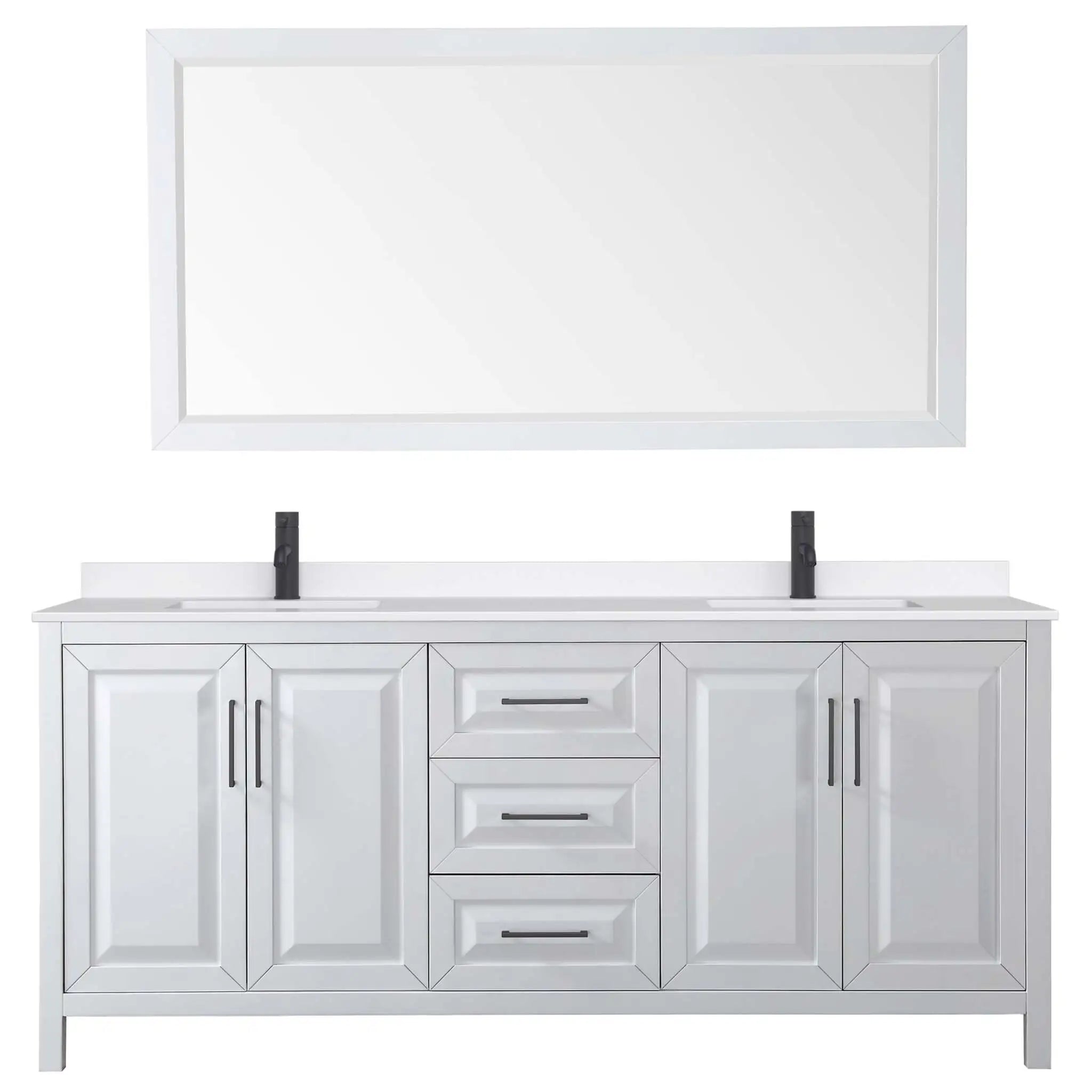80" Daria Double Bathroom Vanity in White with Matte Black Trim & 70" Mirror by Wyndham