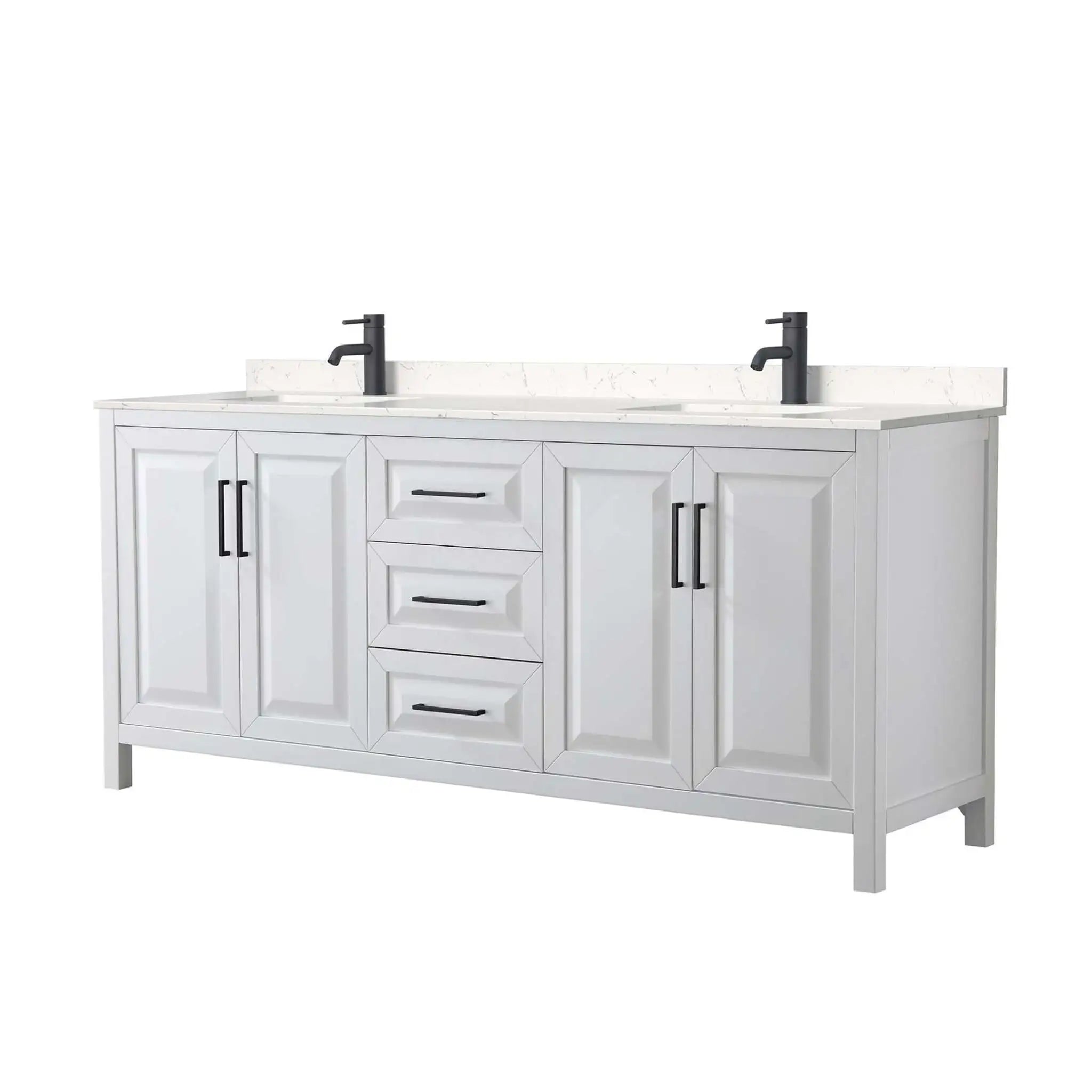 80" Daria Double Bathroom Vanity in White with Matte Black Trim by Wyndham