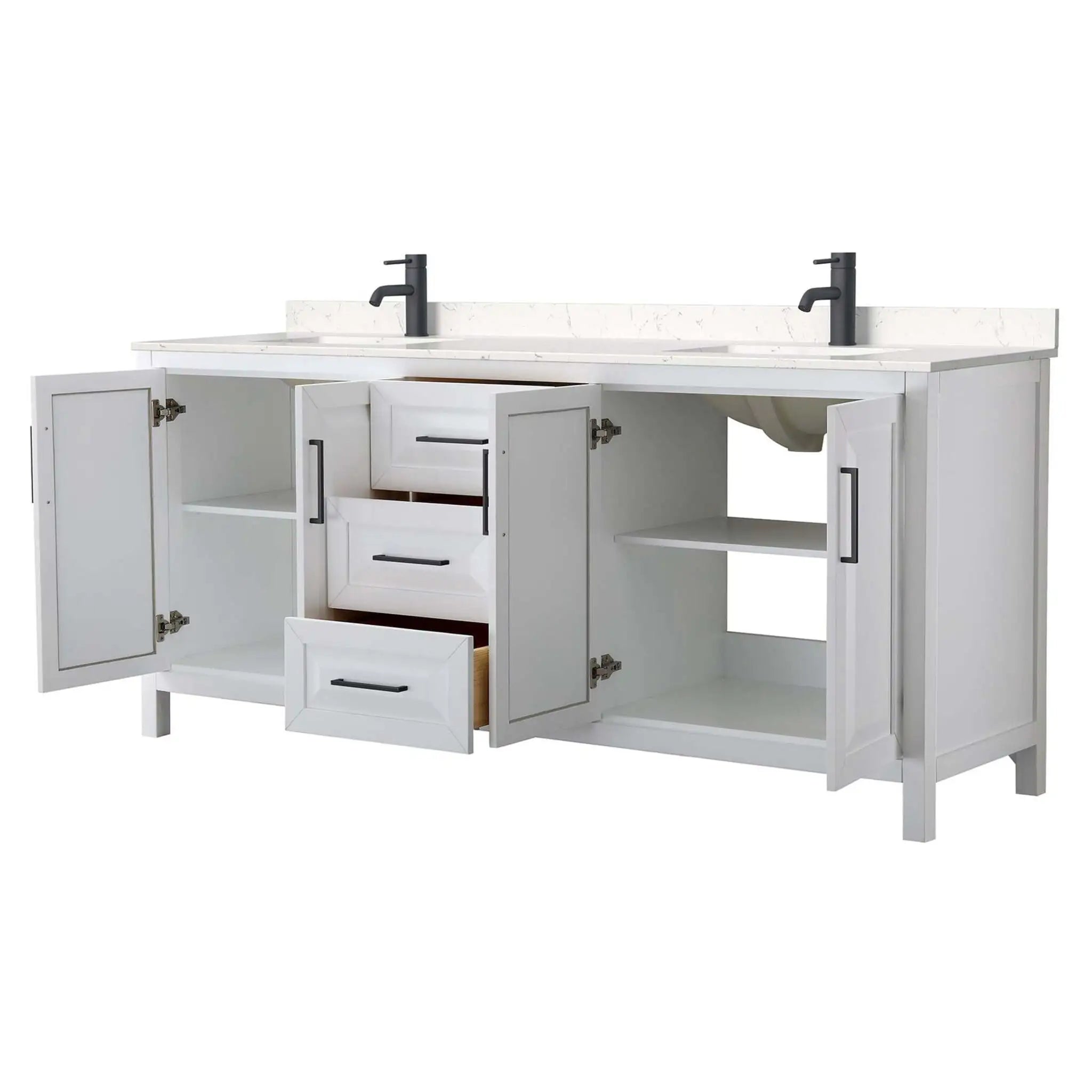 80" Daria Double Bathroom Vanity in White with Matte Black Trim by Wyndham