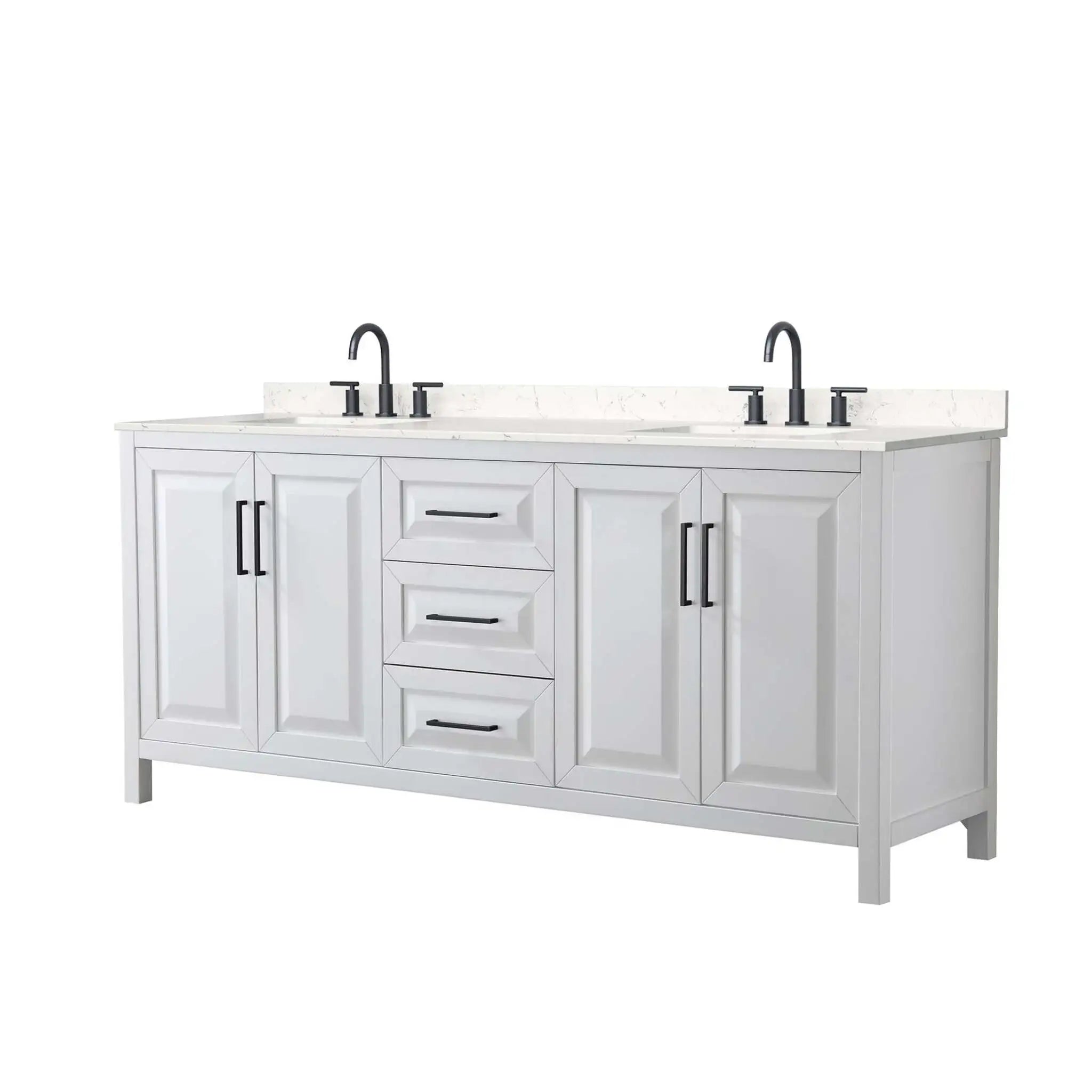 80" Daria Double Bathroom Vanity in White with Matte Black Trim by Wyndham