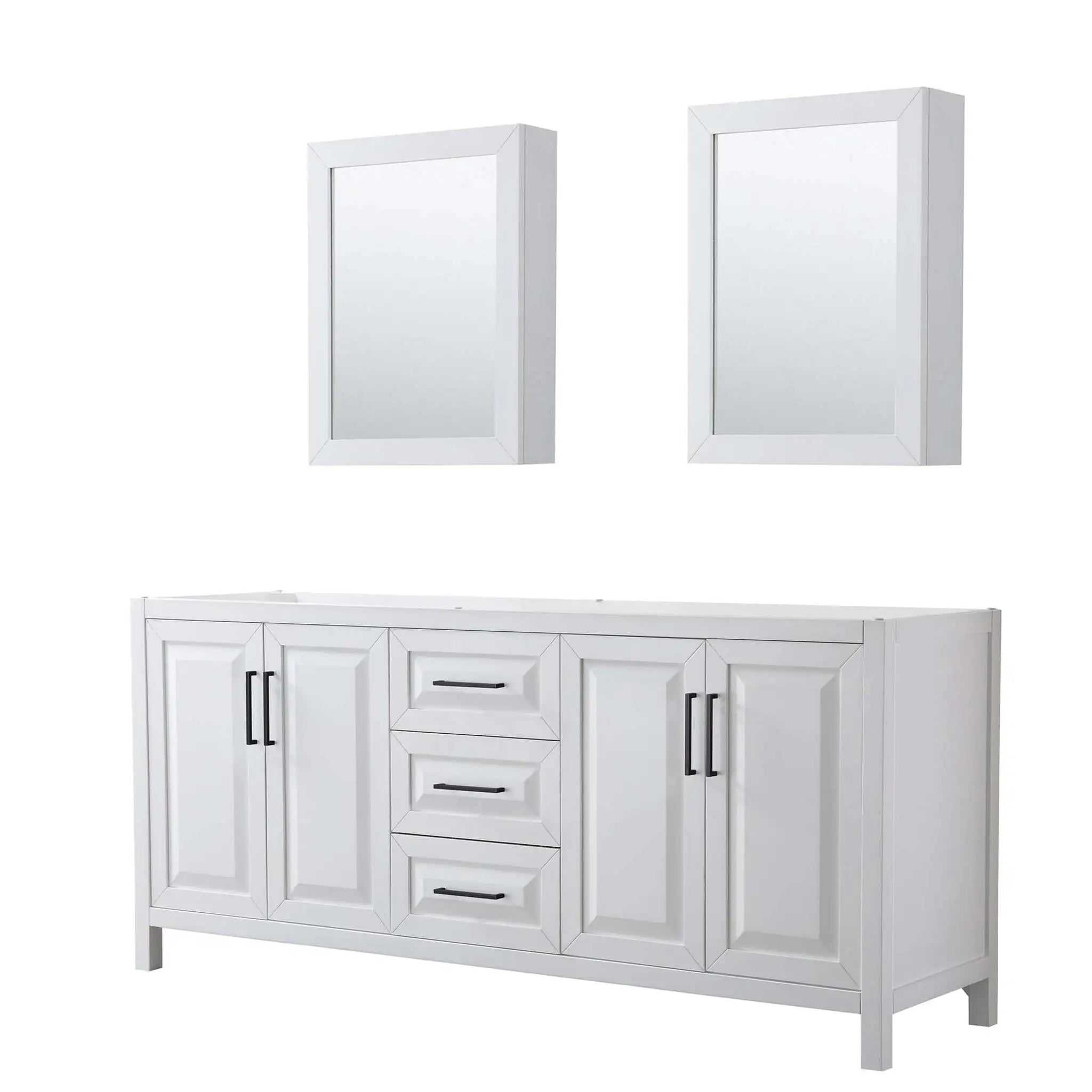 80" Daria Double Bathroom Vanity in White with Matte Black Trim & Medicine Cabinet by Wyndham