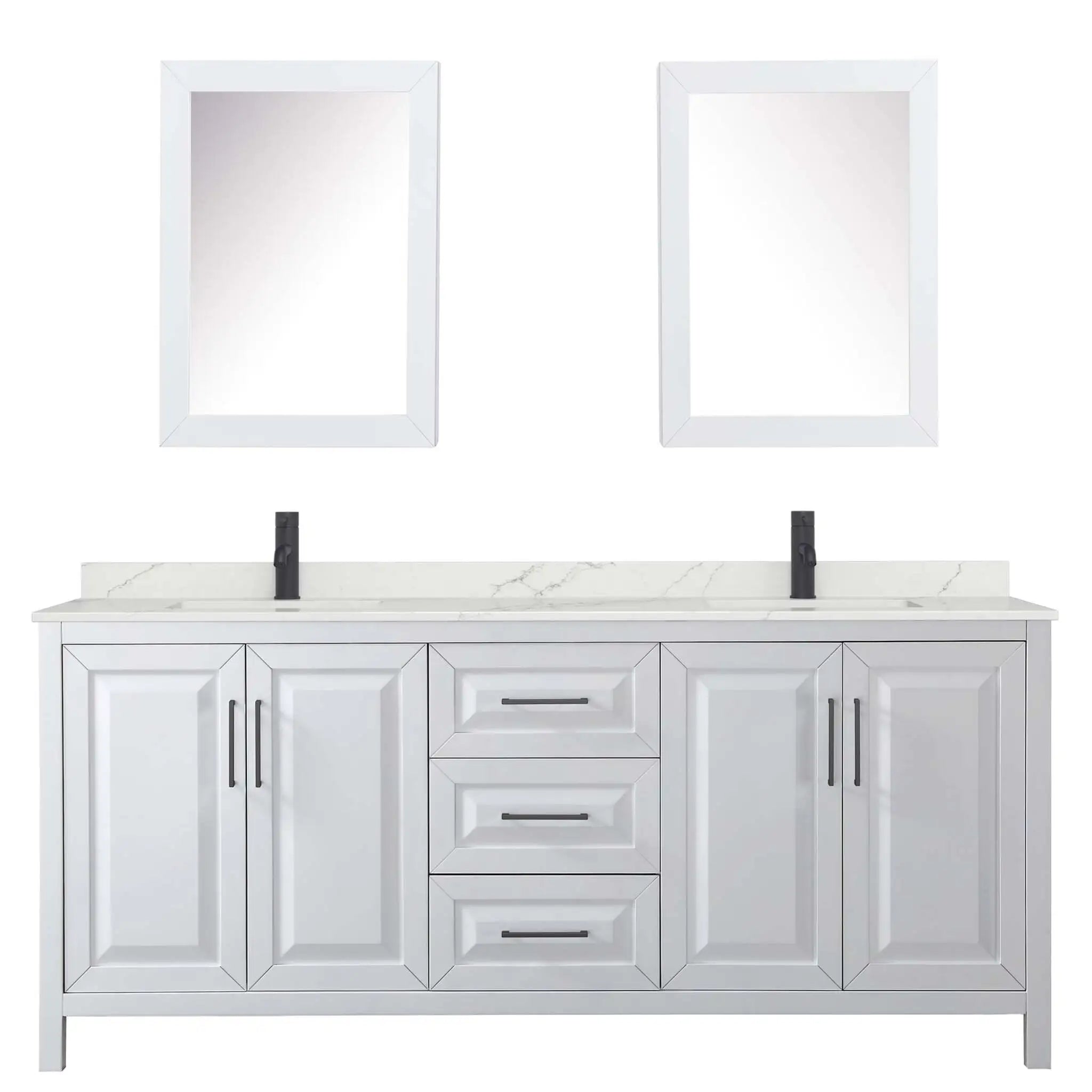 80" Daria Double Bathroom Vanity in White with Matte Black Trim & Medicine Cabinet by Wyndham