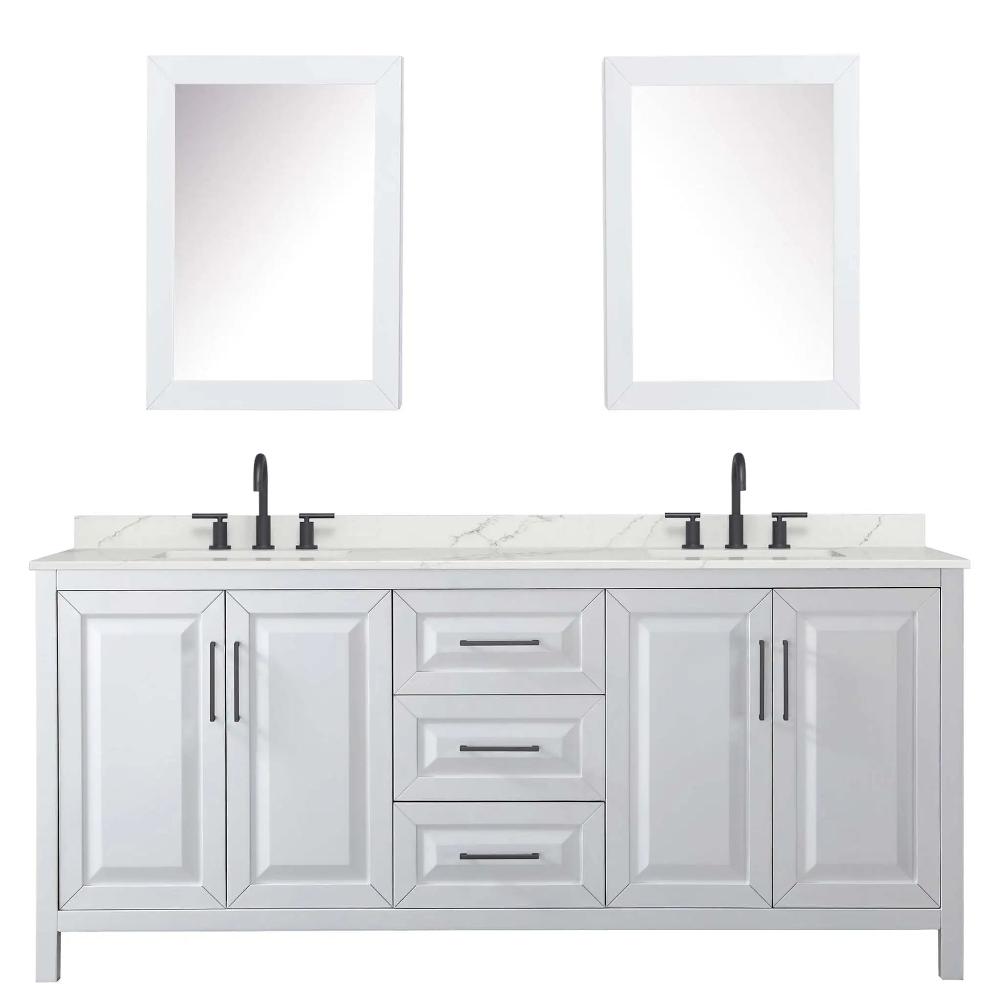 80" Daria Double Bathroom Vanity in White with Matte Black Trim & Medicine Cabinet by Wyndham