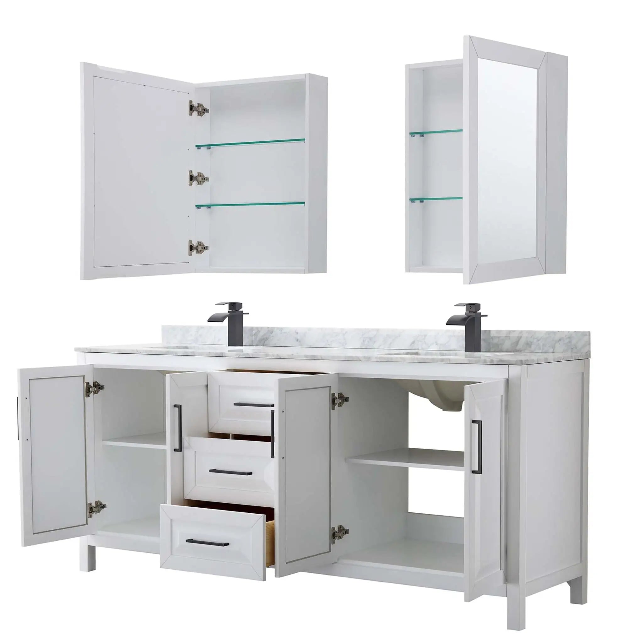 80" Daria Double Bathroom Vanity in White with Matte Black Trim & Medicine Cabinet by Wyndham