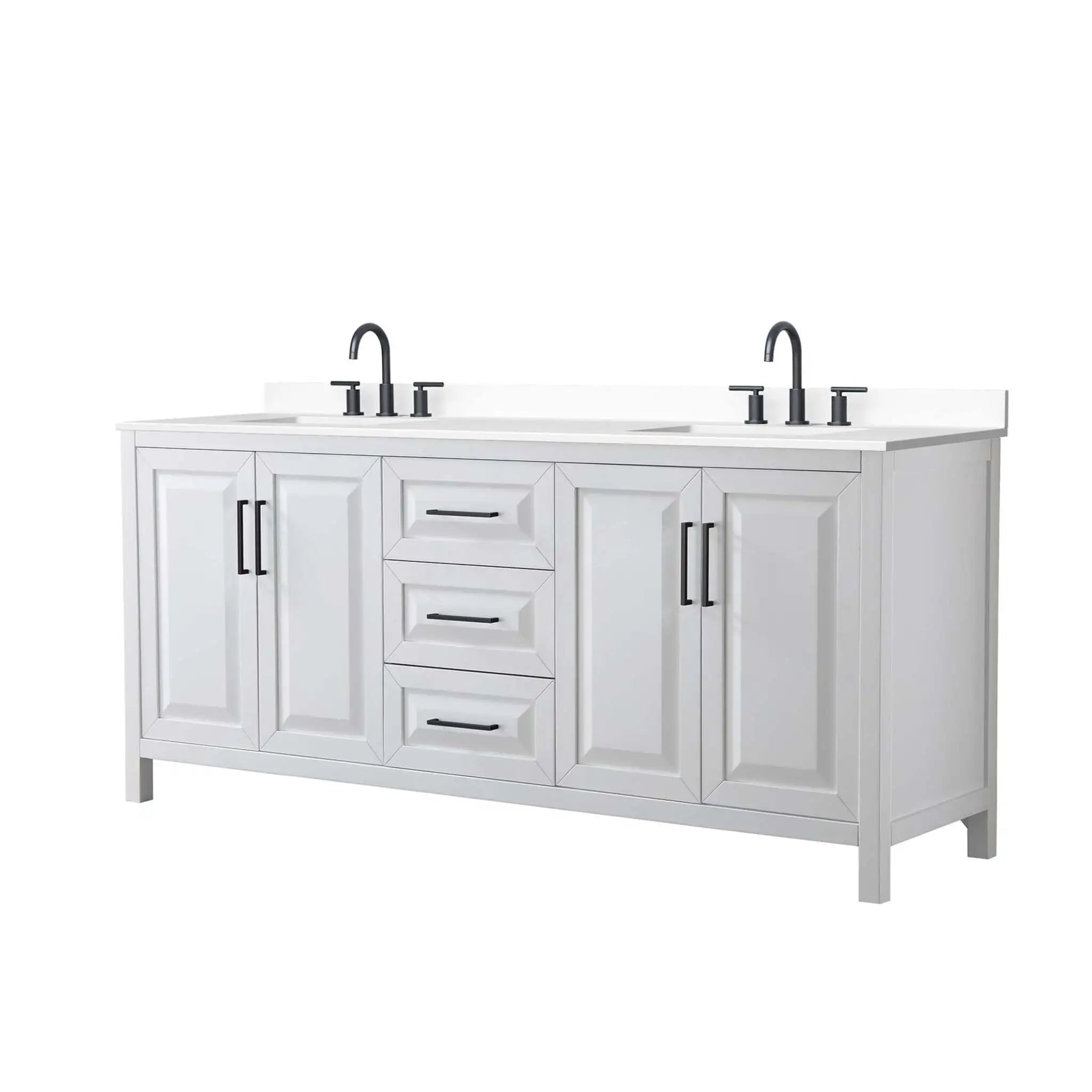 80" Daria Double Bathroom Vanity in White with Matte Black Trim by Wyndham