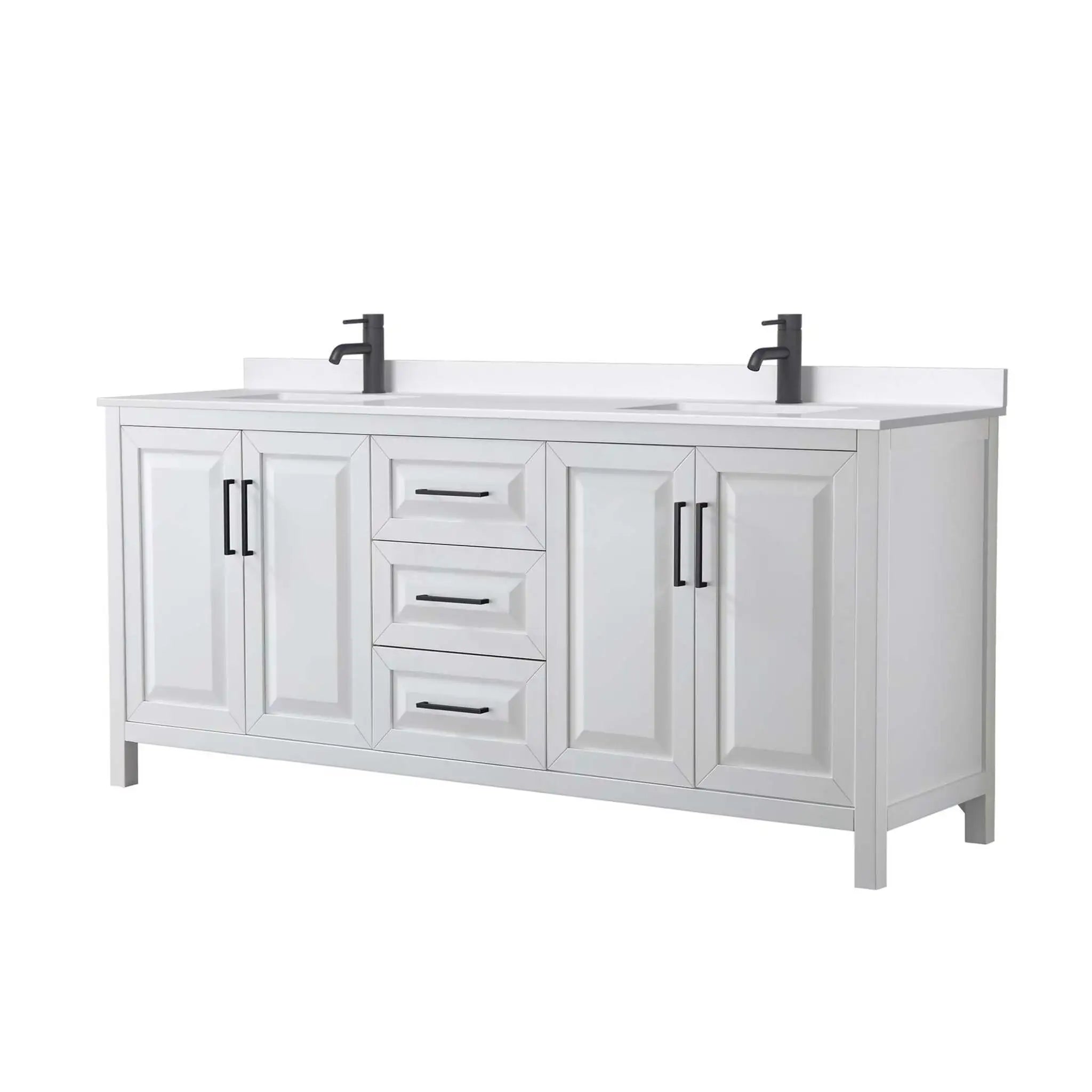 80" Daria Double Bathroom Vanity in White with Matte Black Trim by Wyndham