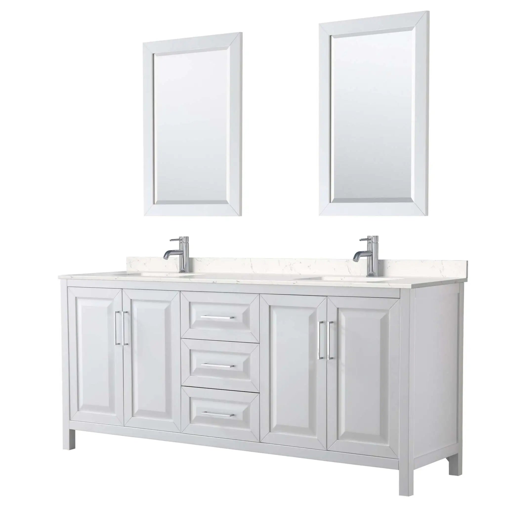80" Daria Double Bathroom Vanity in White with Polished Chrome Trim & 24" Mirror by Wyndham