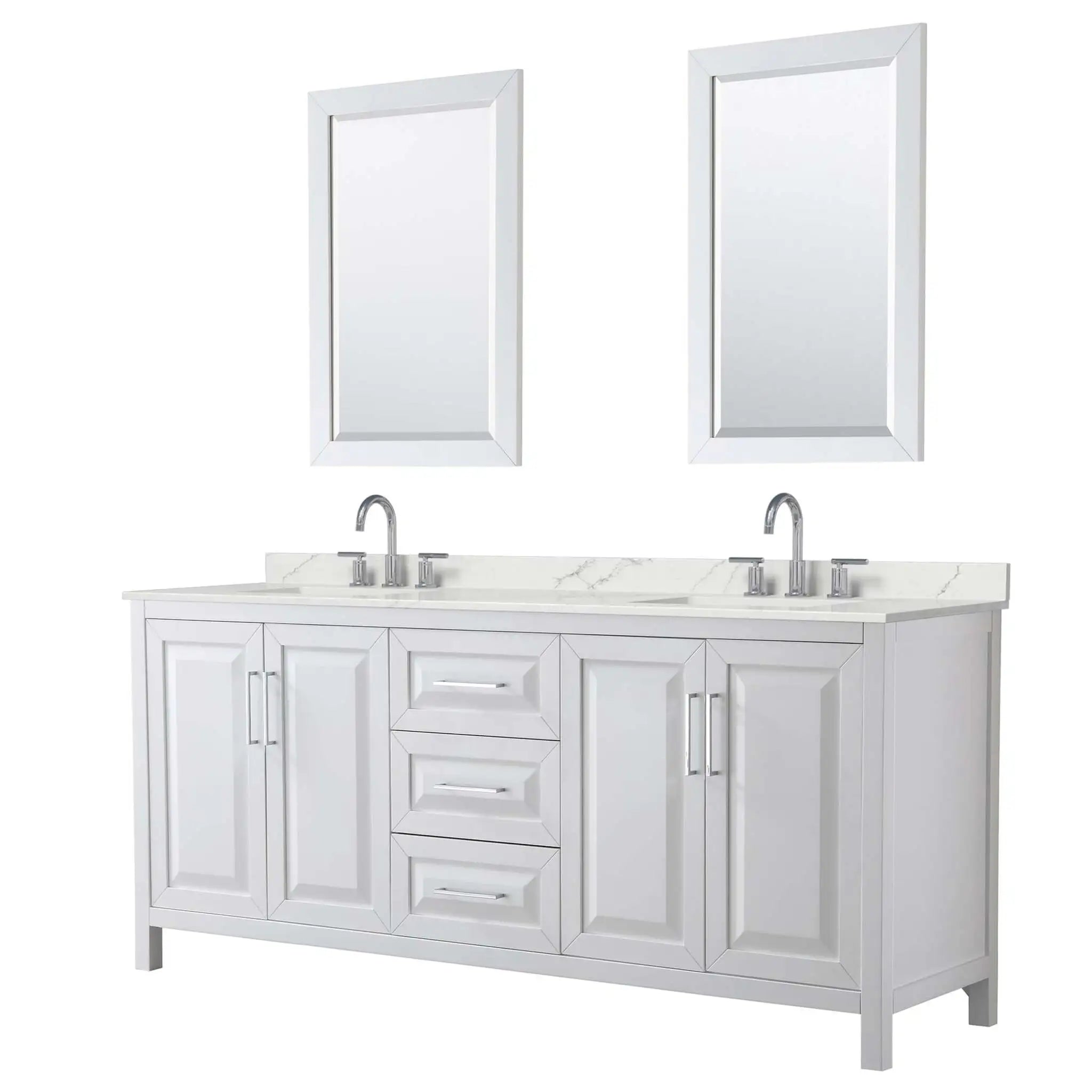 80" Daria Double Bathroom Vanity in White with Polished Chrome Trim & 24" Mirror by Wyndham