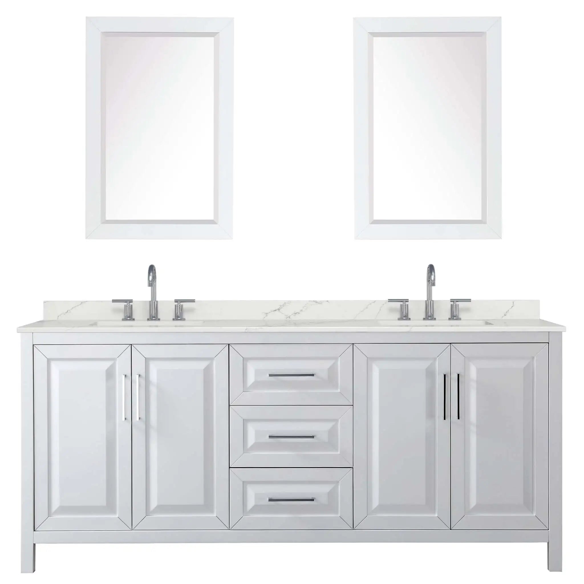 80" Daria Double Bathroom Vanity in White with Polished Chrome Trim & 24" Mirror by Wyndham