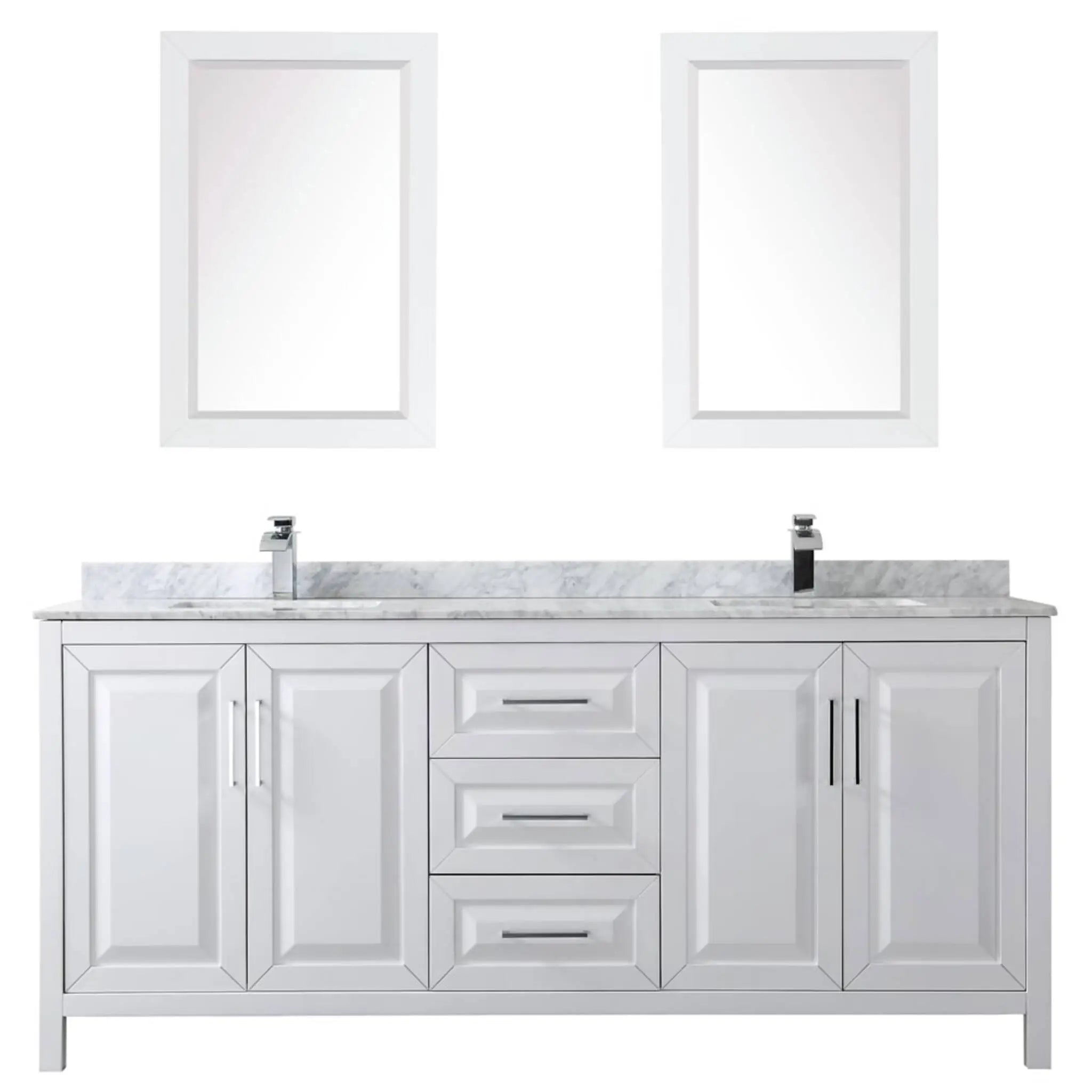 80" Daria Double Bathroom Vanity in White with Polished Chrome Trim & 24" Mirror by Wyndham